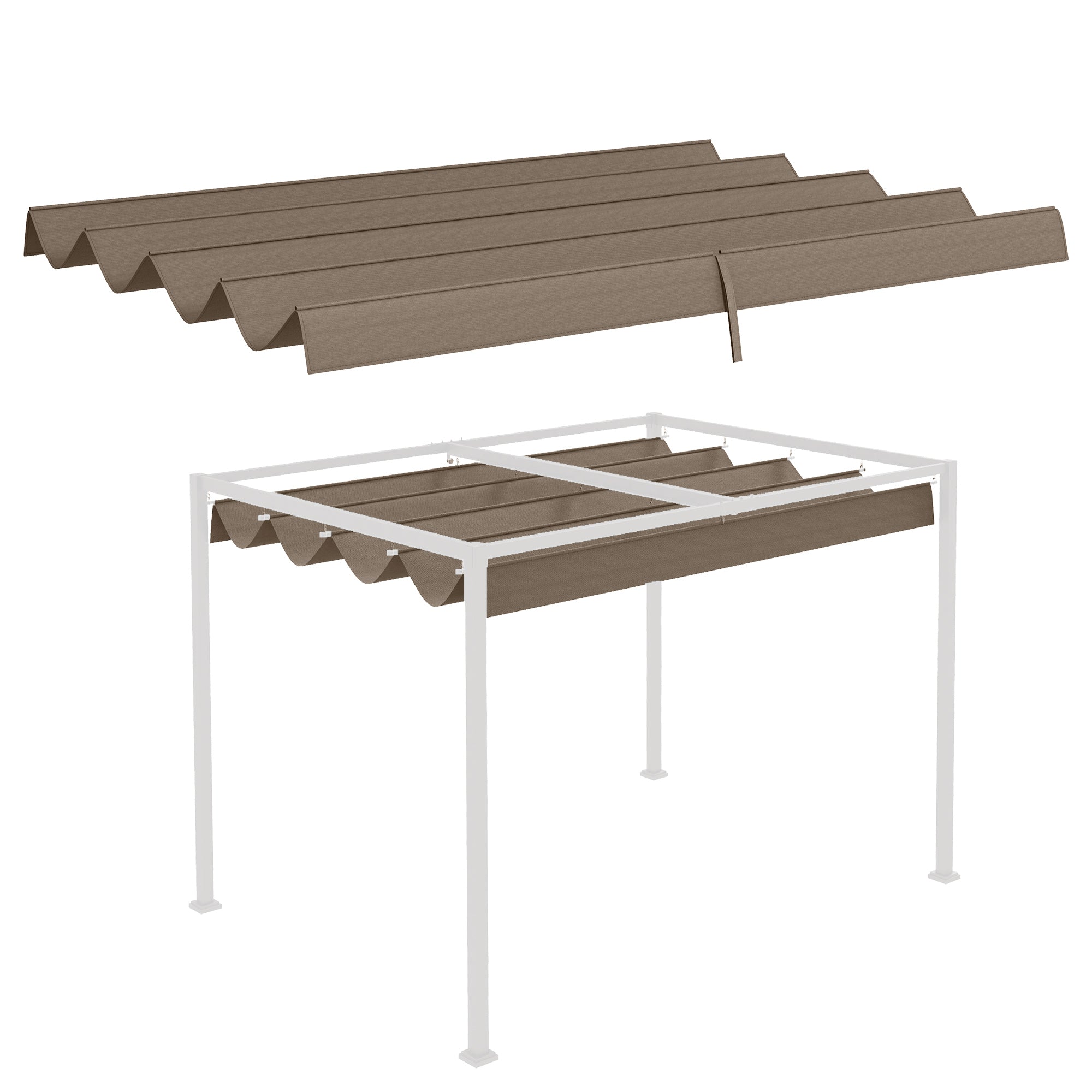 Outsunny Pergola Cover Roof, 2.86 x 2.45 m Retractable Sun Shade Top for 3 x 2m Pergola Frame, UV30+ Protected, Coffee