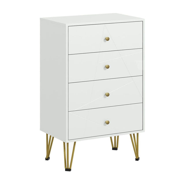 HOMCOM Tall Chest of Drawers, 4-Drawer Dresser for Bedroom, Modern Storage Cabinets with Hairpin Legs, White
