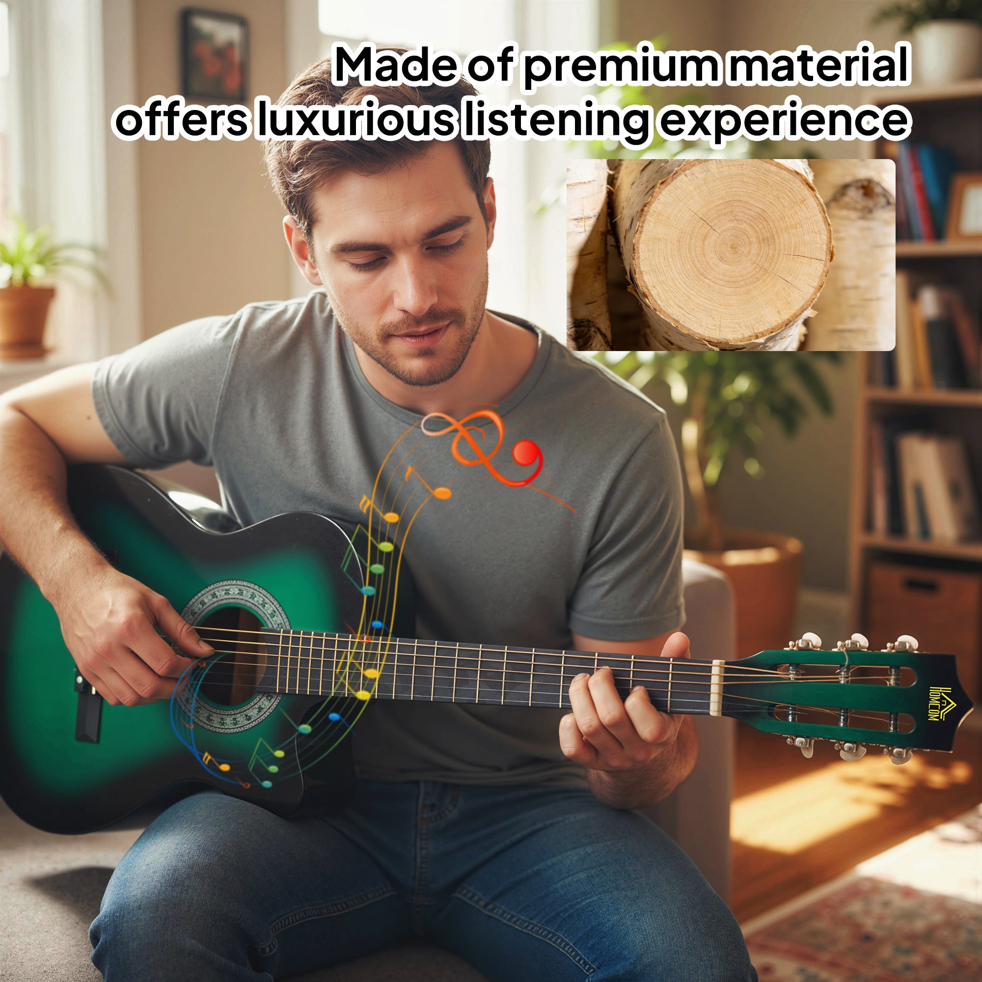 HOMCOM 38 Inch Acoustic Electric Guitar, Beginner Junior Adult Guitar Gloss Finish with Carrying Case - Dark Green