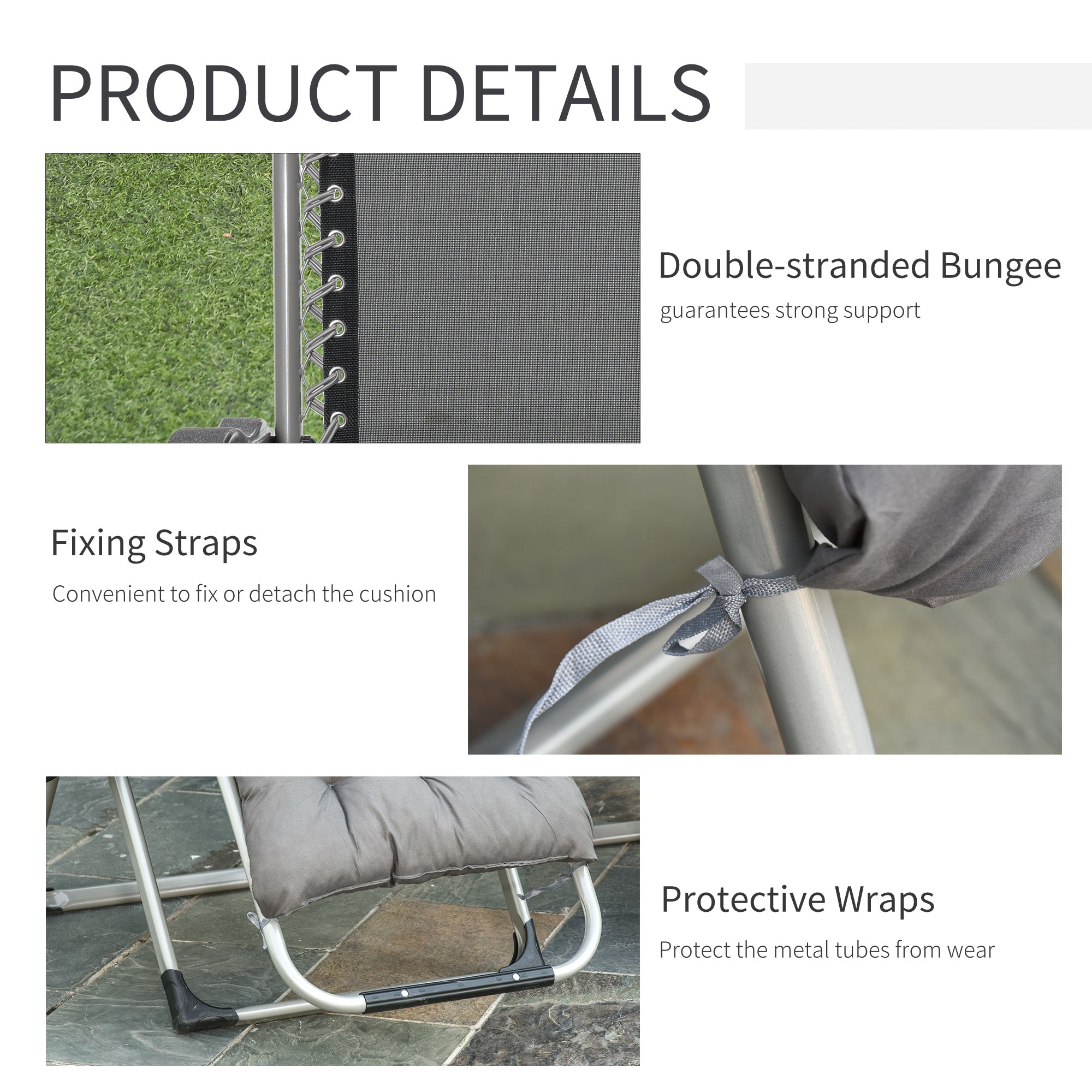 Outsunny 2pc Reclining Zero Gravity Sun Loungers ,Folding Chaise Lounge Chair with Cushions, Dark Grey