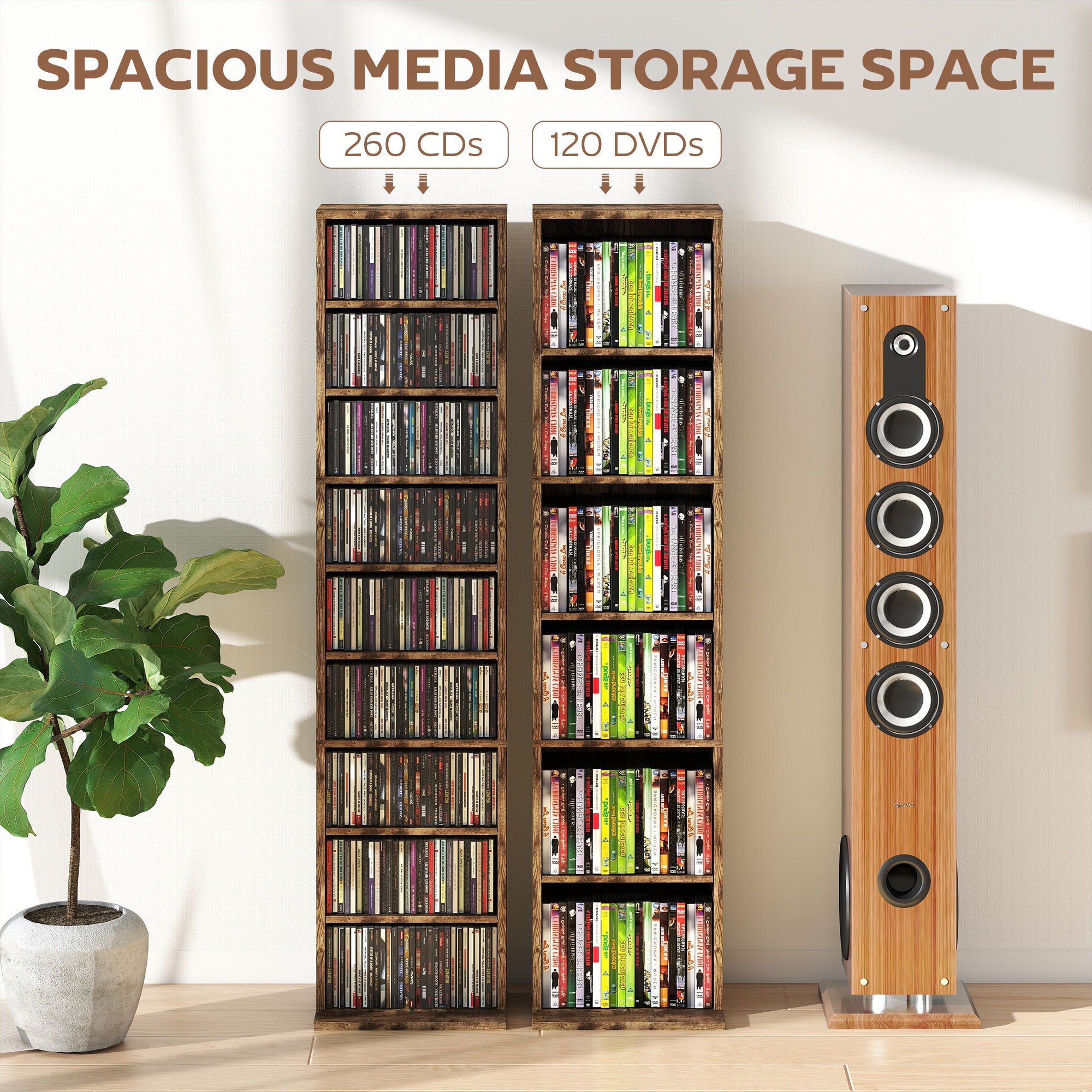 HOMCOM 260 Narrow CD Storage Unit - Rustic Brown