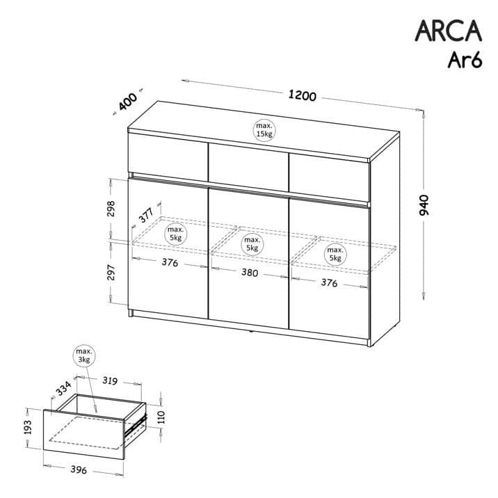 Arca AR6 Sideboard Cabinet 120cm