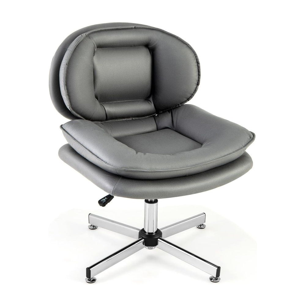 Armless Office Chair with double padded back and criss cross metal base in grey