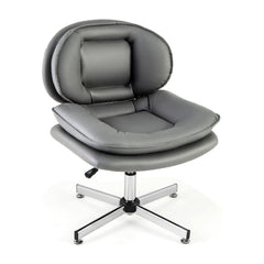 Armless Office Chair with double padded back and criss cross metal base in grey
