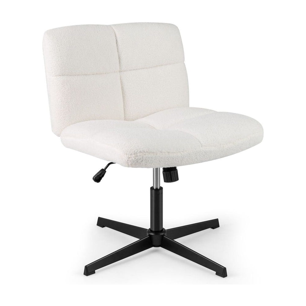 Armless Office Desk with Adjustable Height white faux fur office chair with black base