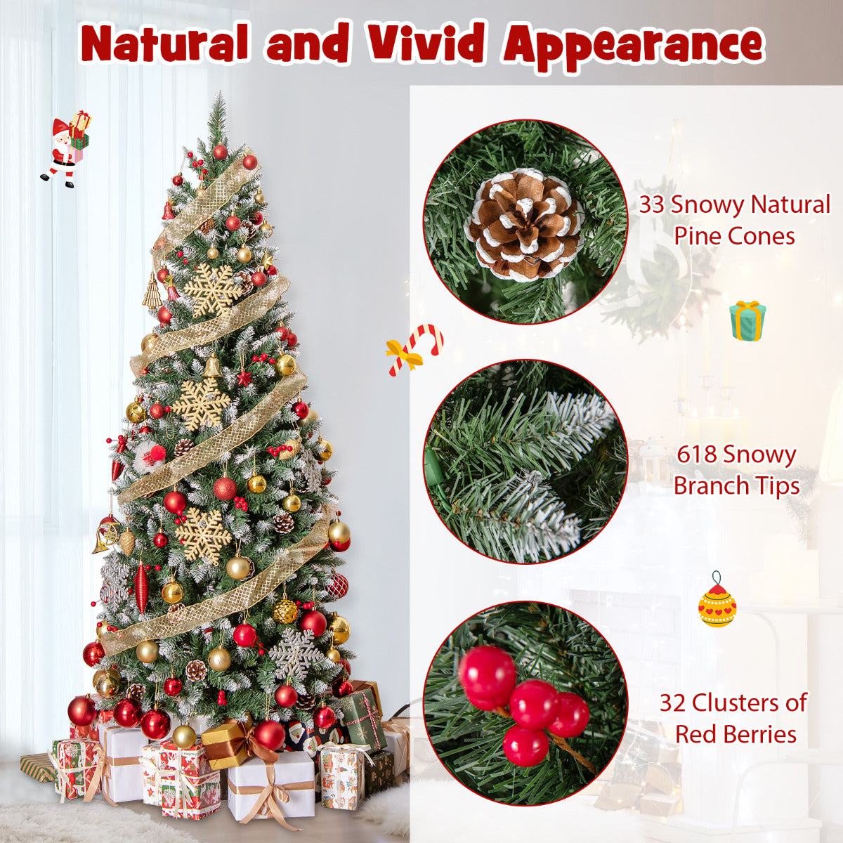 Artificial Christmas Tree with Branch Tips and Natural Pine Cones-180 cm