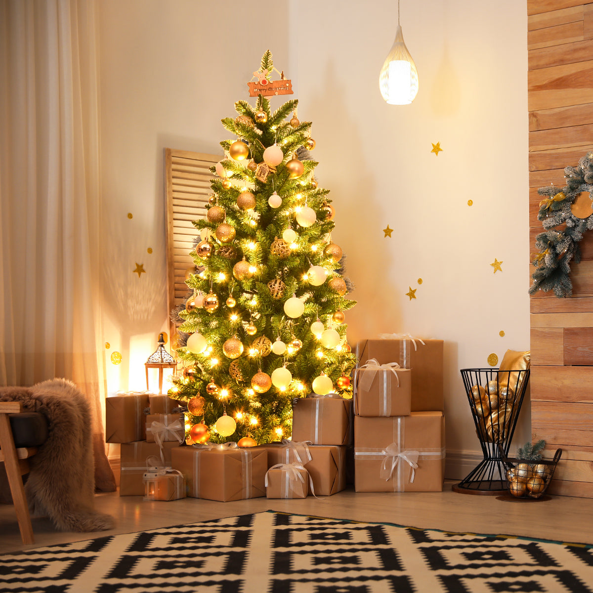 Artificial Pencil Christmas Tree with 250 Warm White UL-listed Lights-5FT