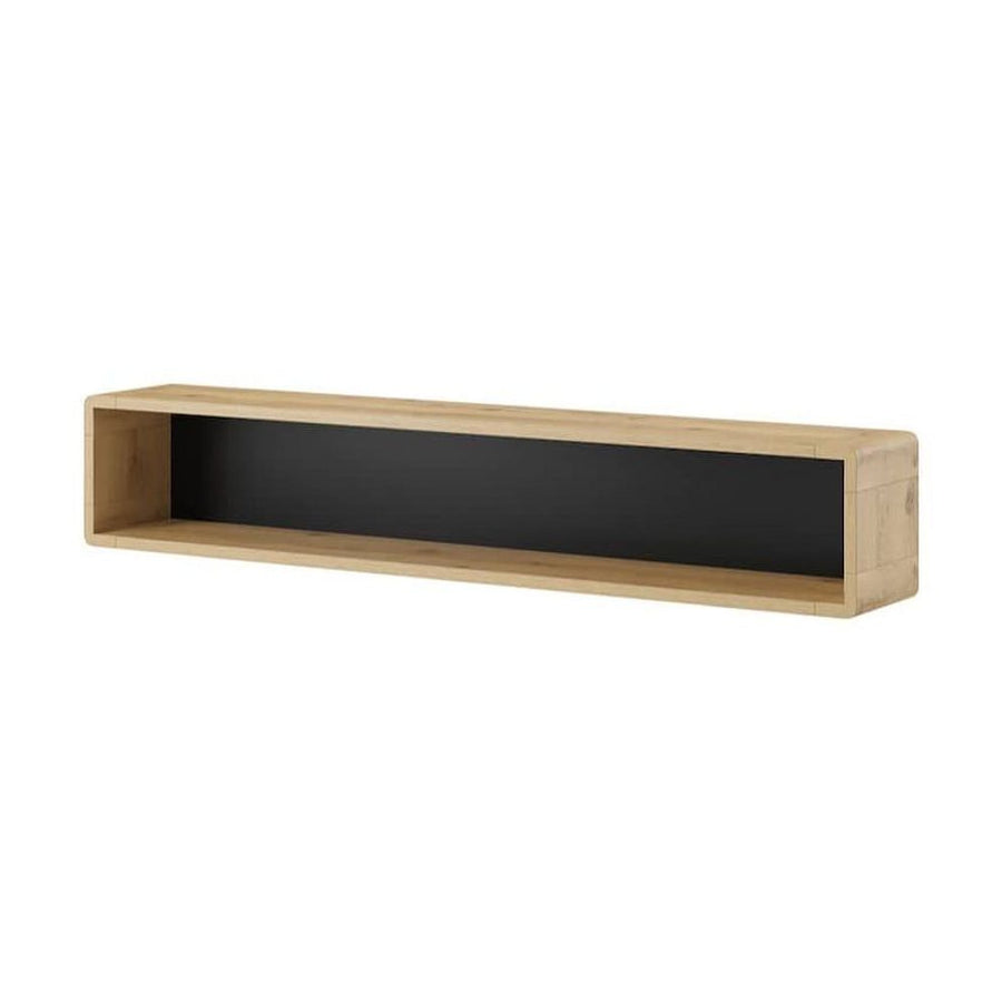 Aston 02 Wall Shelf 150cm a long wooden shelf with a black interior