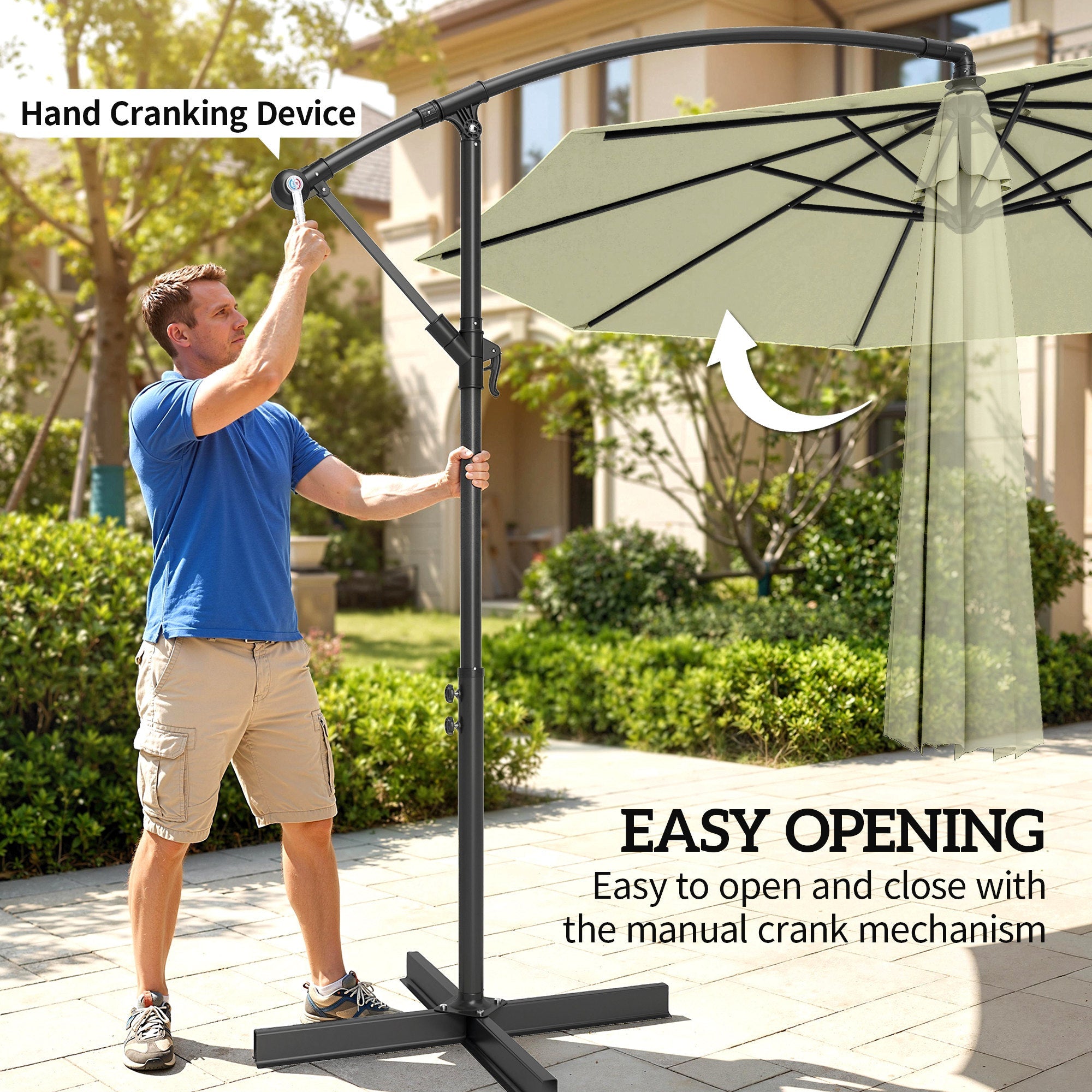 Outsunny 3m Overhanging Cantilever Parasol, with Cross Base - Beige