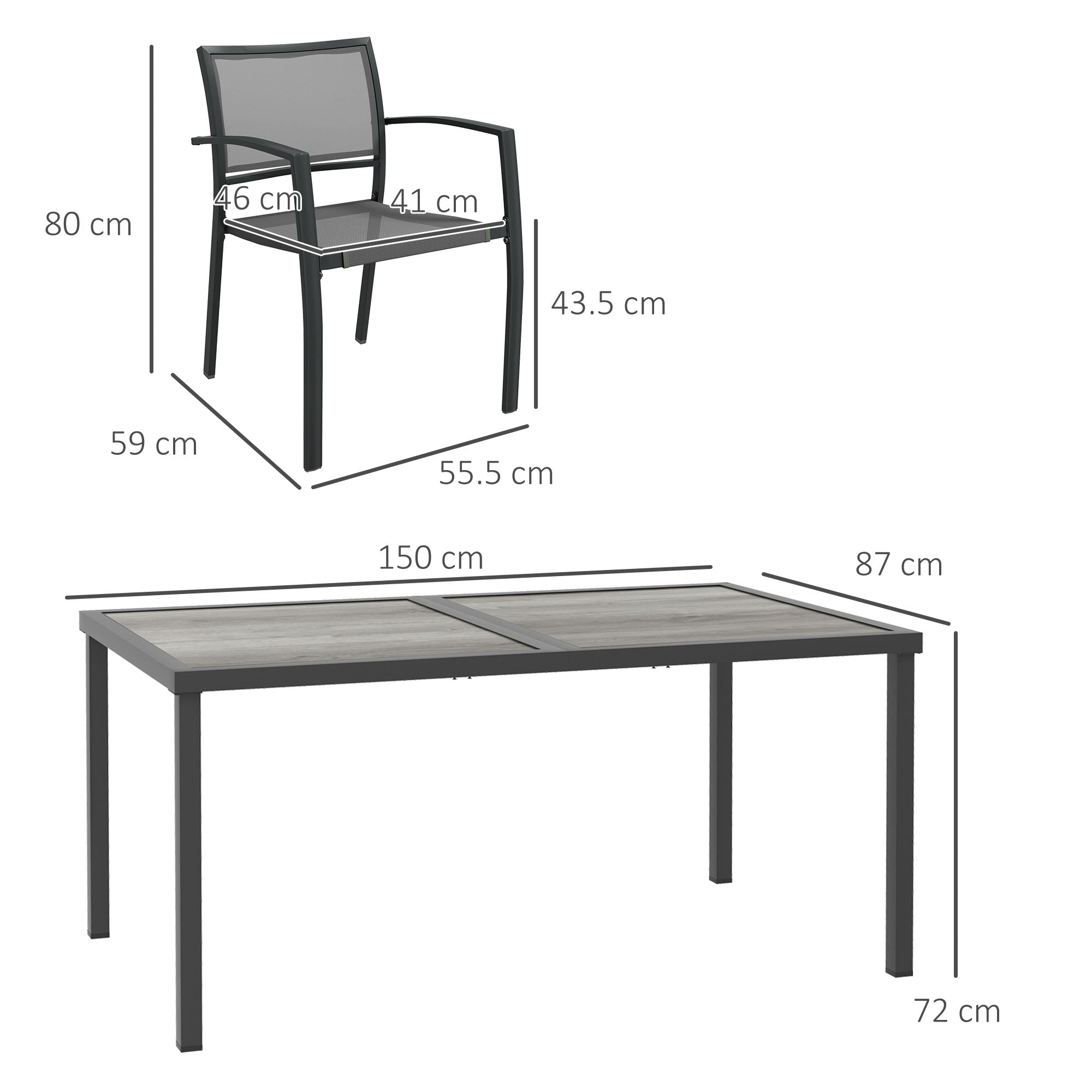 Outsunny Seven-Piece Casual Outdoor Dining Set, with Wood-Effect Table - Grey