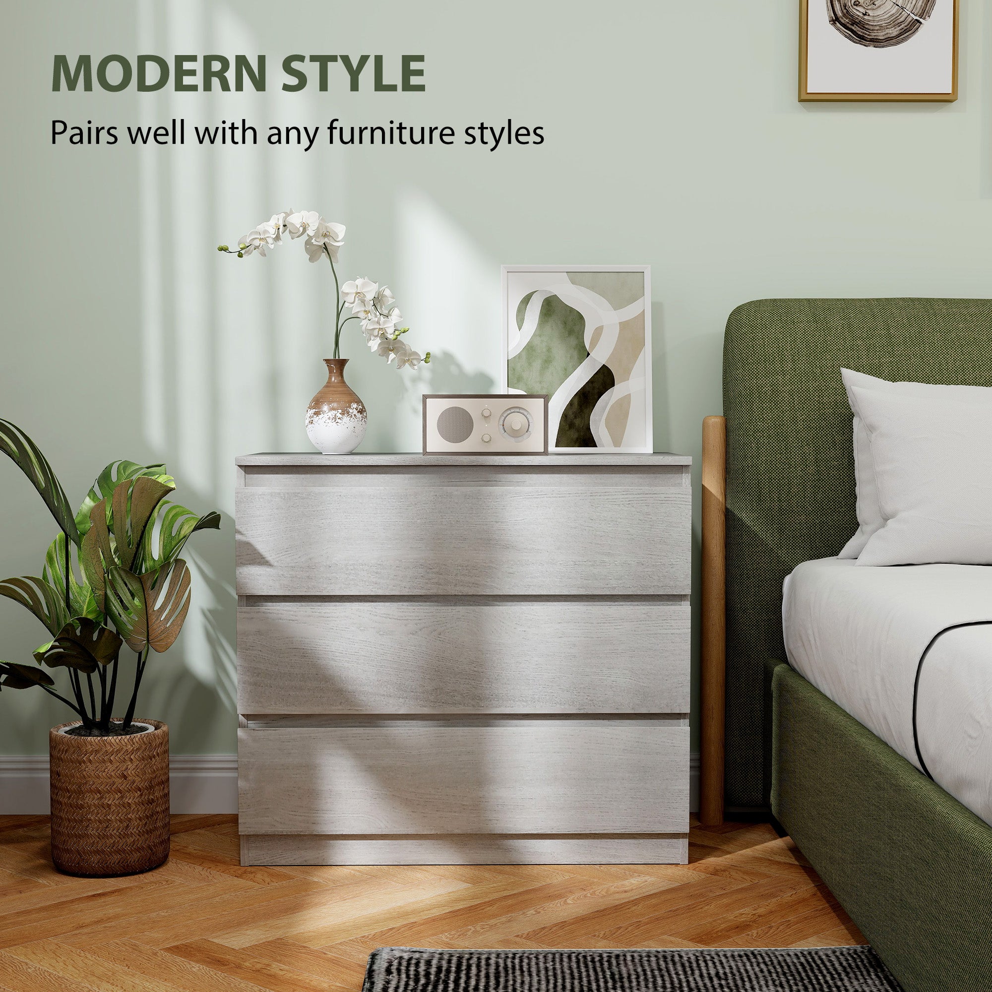 HOMCOM Chest of Three Drawers - Grey Wood Effect
