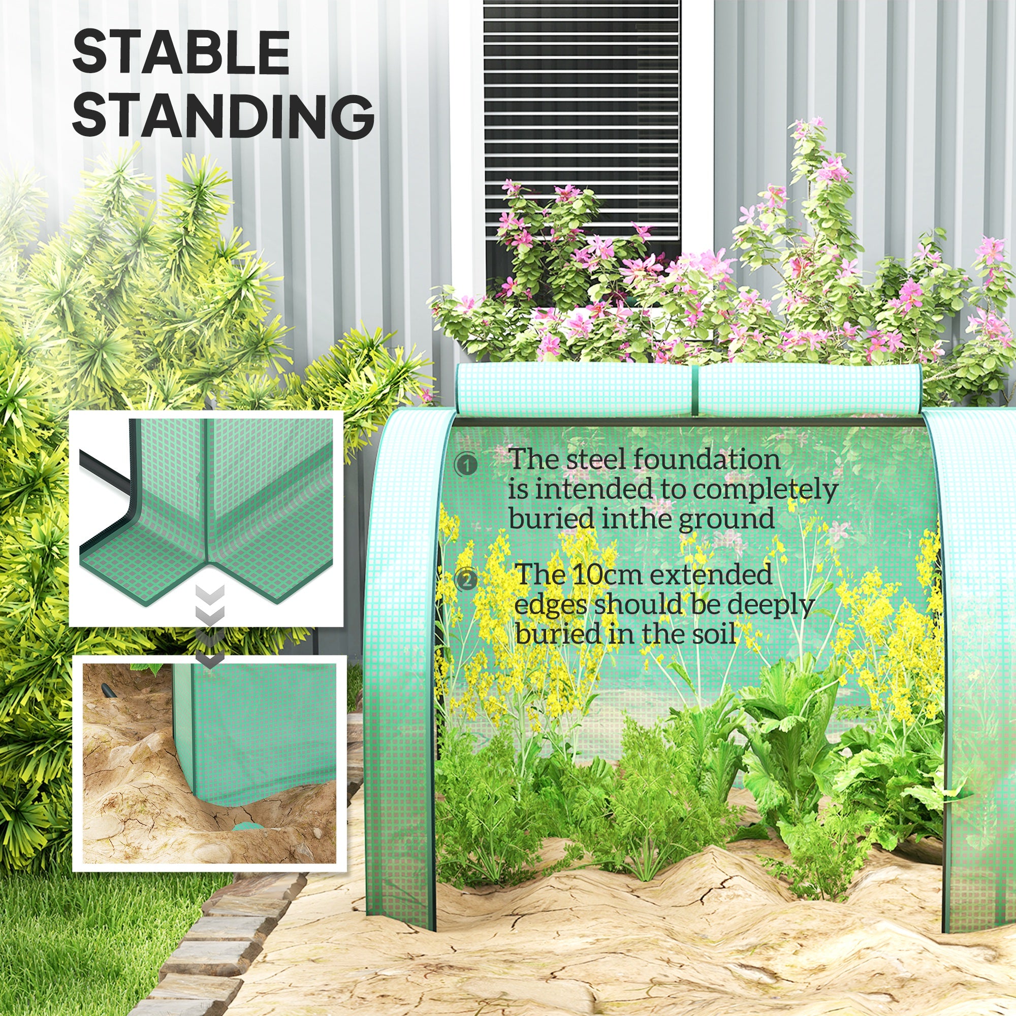 Outsunny Mini Greenhouse, Small Polytunnel Green House with Zipped Doors, Steel Frame for Garden Backyard, 395 x 100 x 80cm, Green