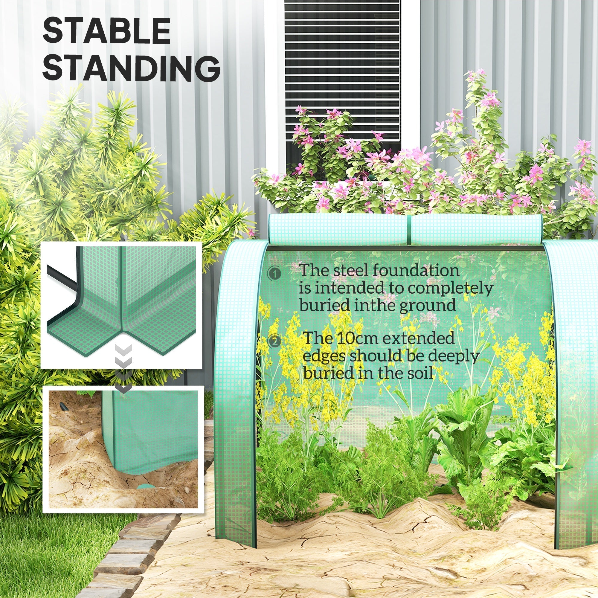 Outsunny PE Tunnel Greenhouse Green Grow House Steel Frame for Garden Backyard with Zipper Doors 395 x 100 x 80cm, Green