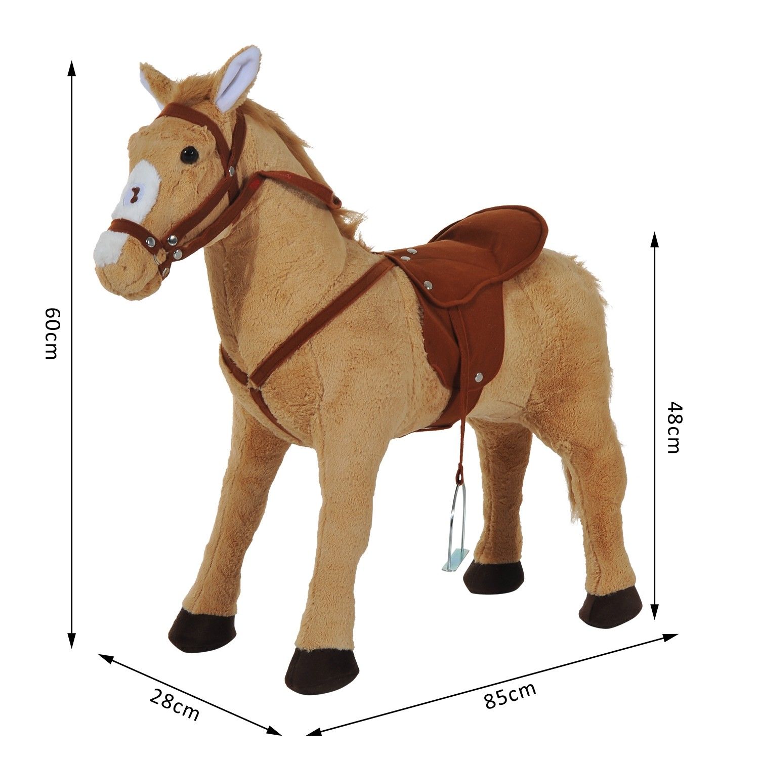 HOMCOM Kids Ride On Standing Horse Cuddly Toy Children Plush Soft Pony Gift w/ Neigh Sound or 2 Years and Up Beige