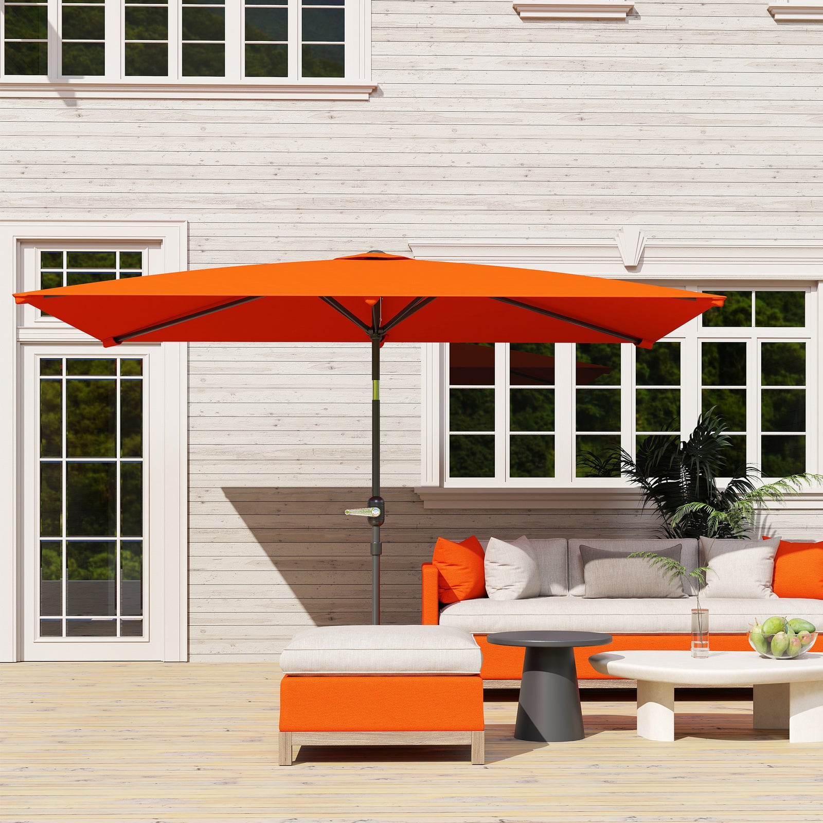 Outsunny 3x2m Garden Parasol Umbrella with Aluminium Pole, Tilt and Crank, Rectangular Outdoor Table Parasol Sun Shade for Patio, Orange