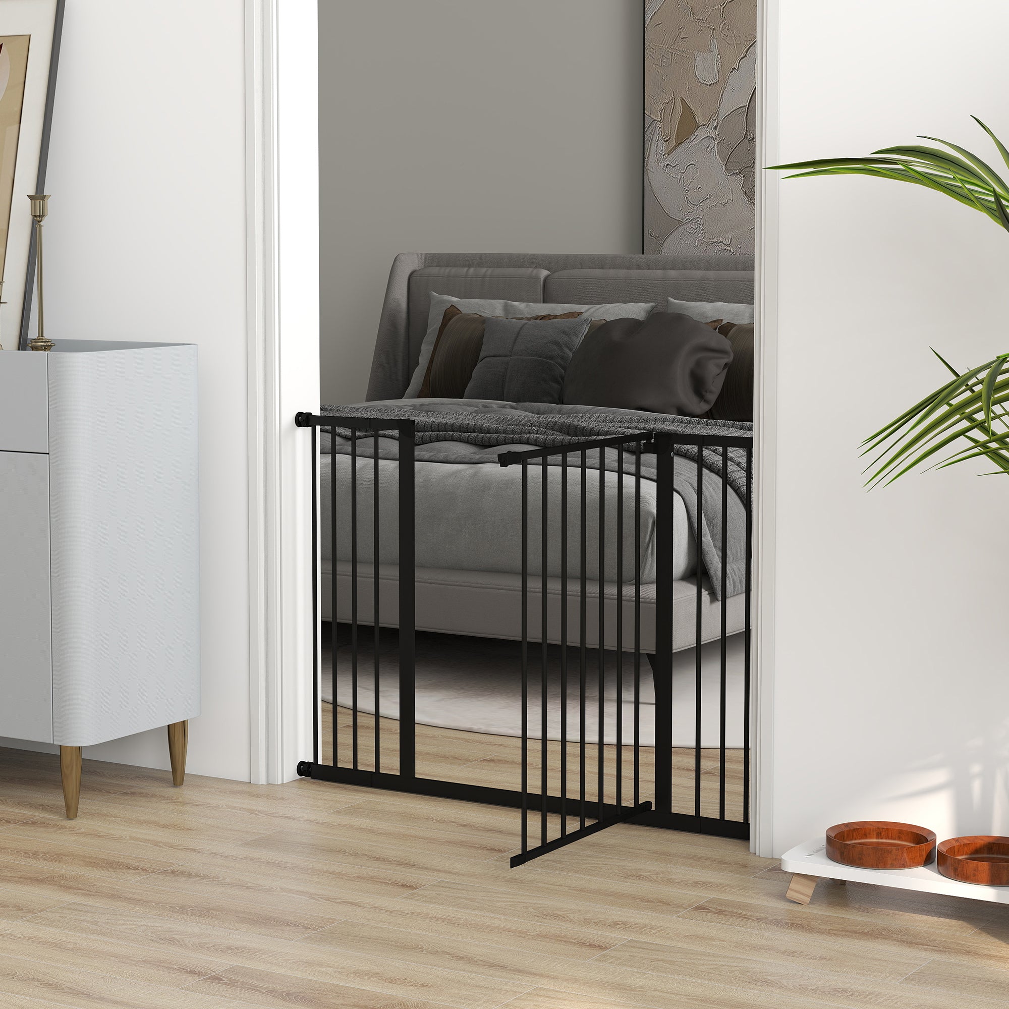 PawHut Dog Gate Pet Safety Gate Stair Barrier Pressure Fit Adjustable 76-82/86-97/101-107 cm, Black