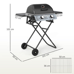 Outsunny Two-Burner Portable Suitcase BBQ in Black