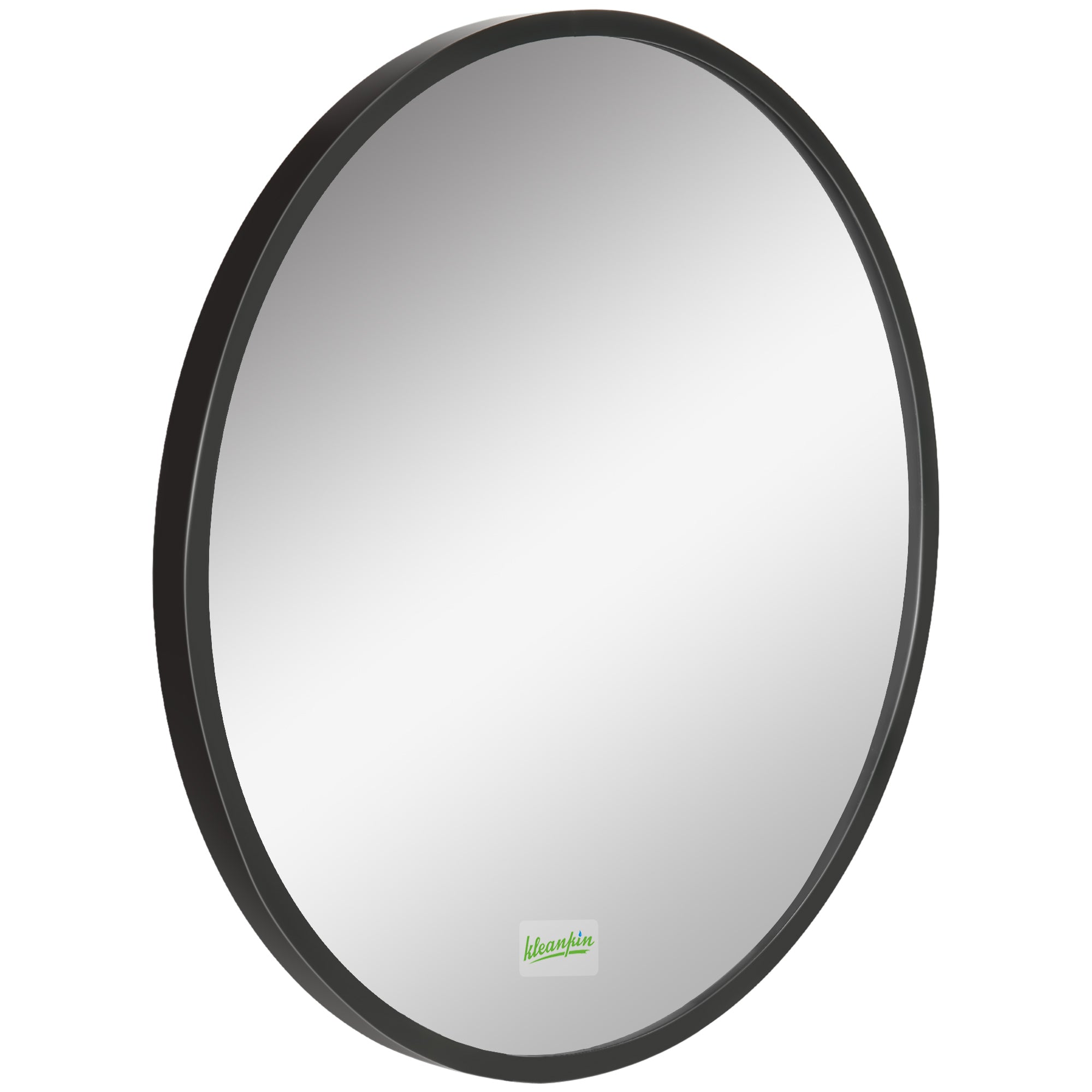 kleankin Round Bathroom Mirror, Modern Wall-mounted Makeup Mirror with Aluminium Frame for Washroom Living Room, Black, 40x40 cm