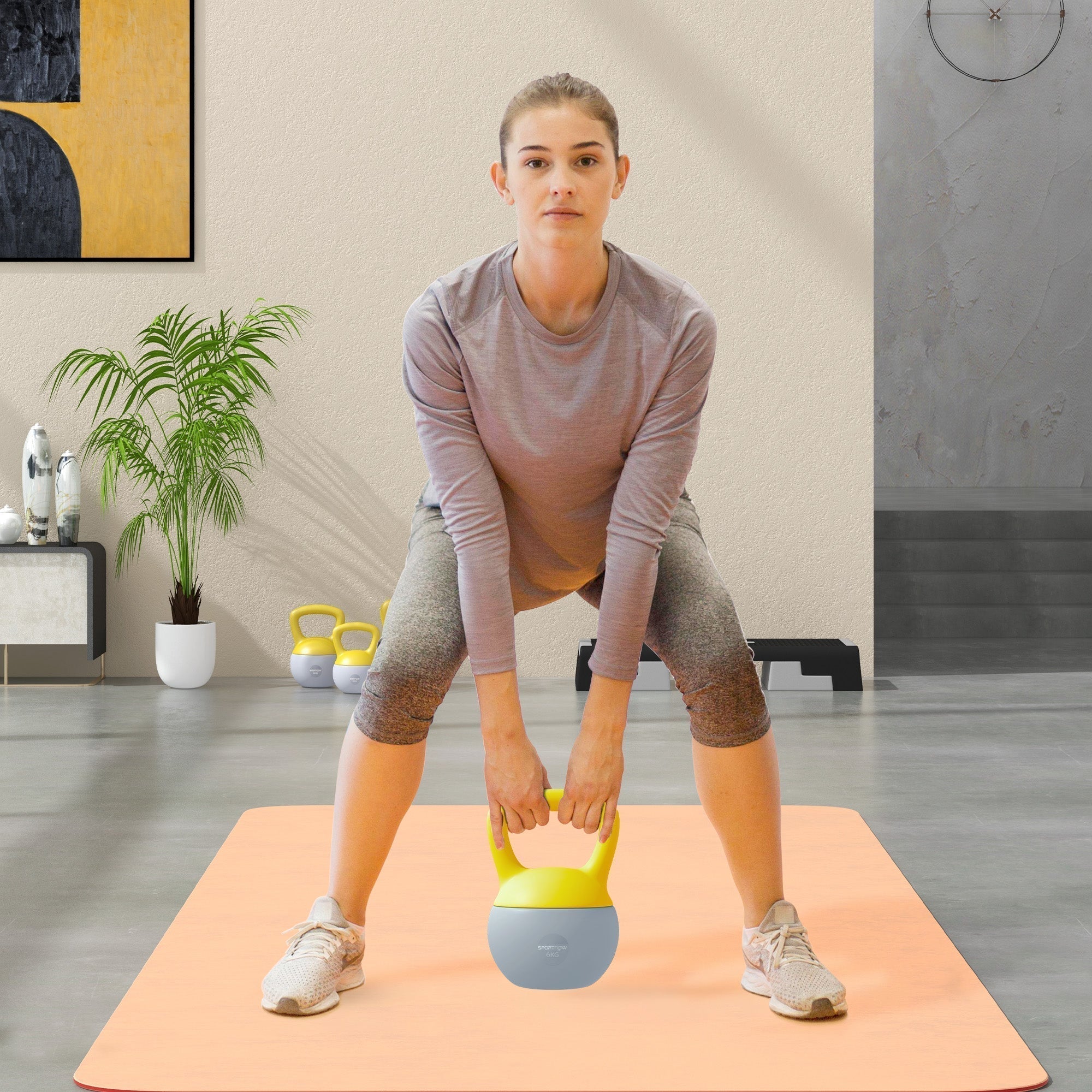 SPORTNOW 6KG Soft Kettlebell, Kettlebell with Non-Slip Handle for Home Gym, Weight Lifting, Strength Training, Yellow/Grey