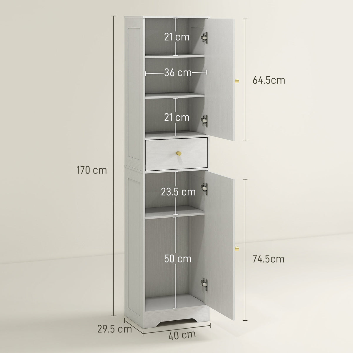 HOMCOM Tall Bathroom Cabinet with Arched Doors - White