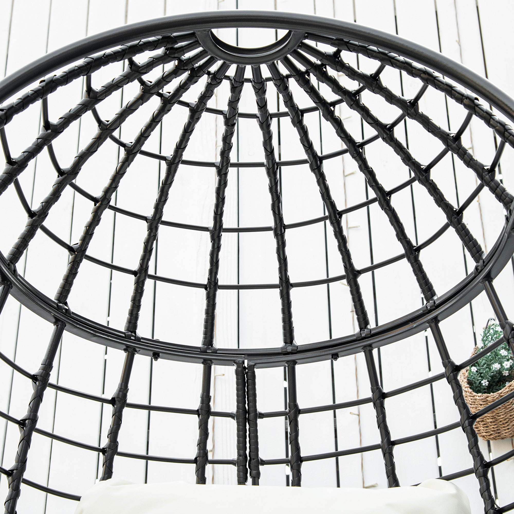 Outsunny 360√Ç¬∞ Swivel Egg Chair, Garden Rattan Swivel Chair with Thickened Cushion and Pillow, 150 KG Capacity for Indoor Outdoor, Balcony, Patio, Black