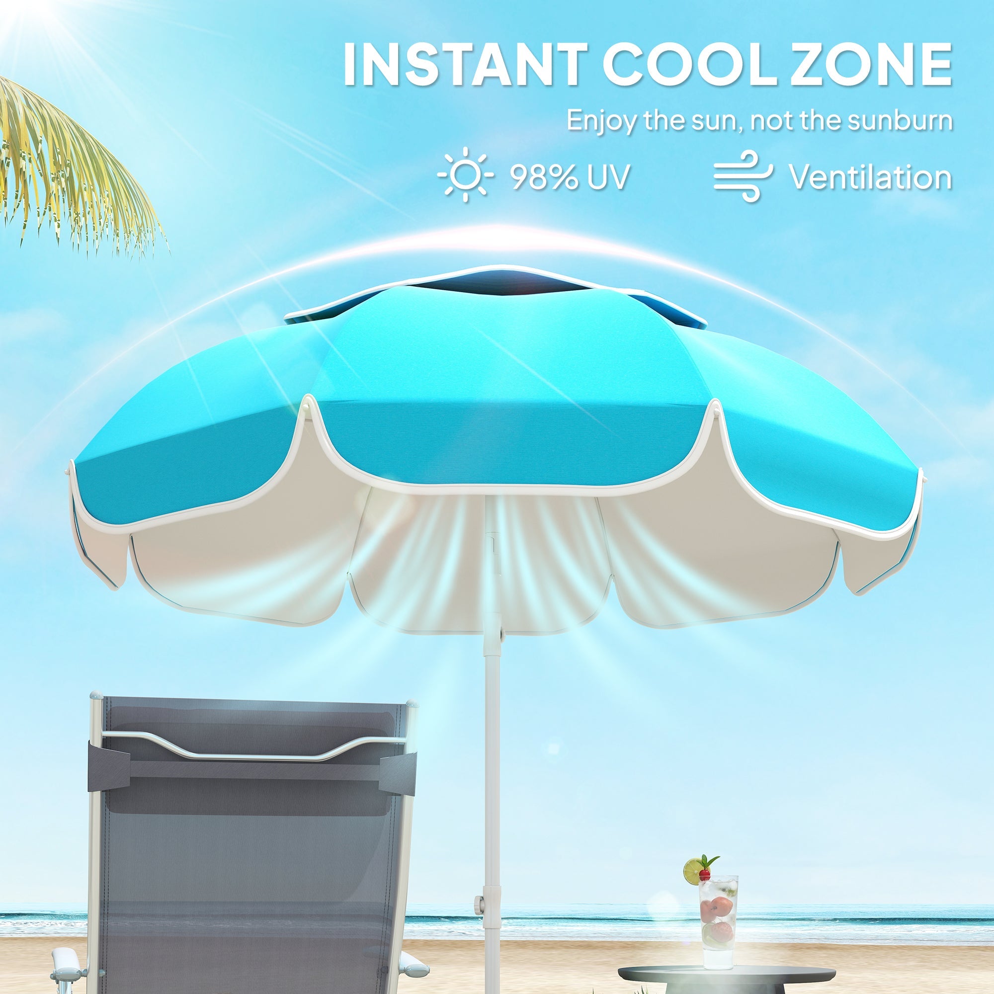 Outsunny Beach Umbrella Portable with Sand Anchor, Carry Bag, Adjustable Height & Tilt, UPF50+ UV Protection, Blue