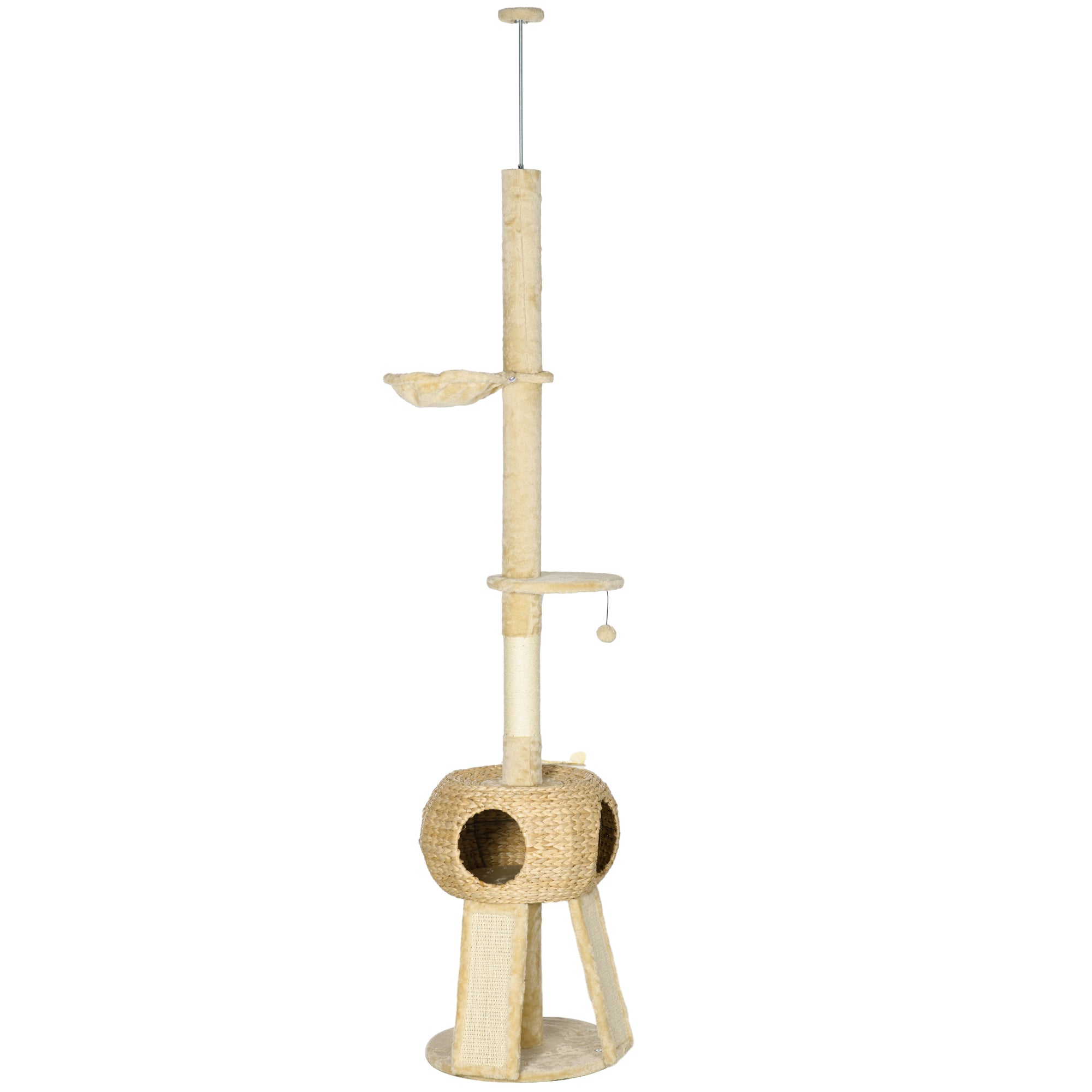 PawHut 255cm Cat Tree Tower for Indoor Cats, with Scratching Post, Cat House, Platform - Beige