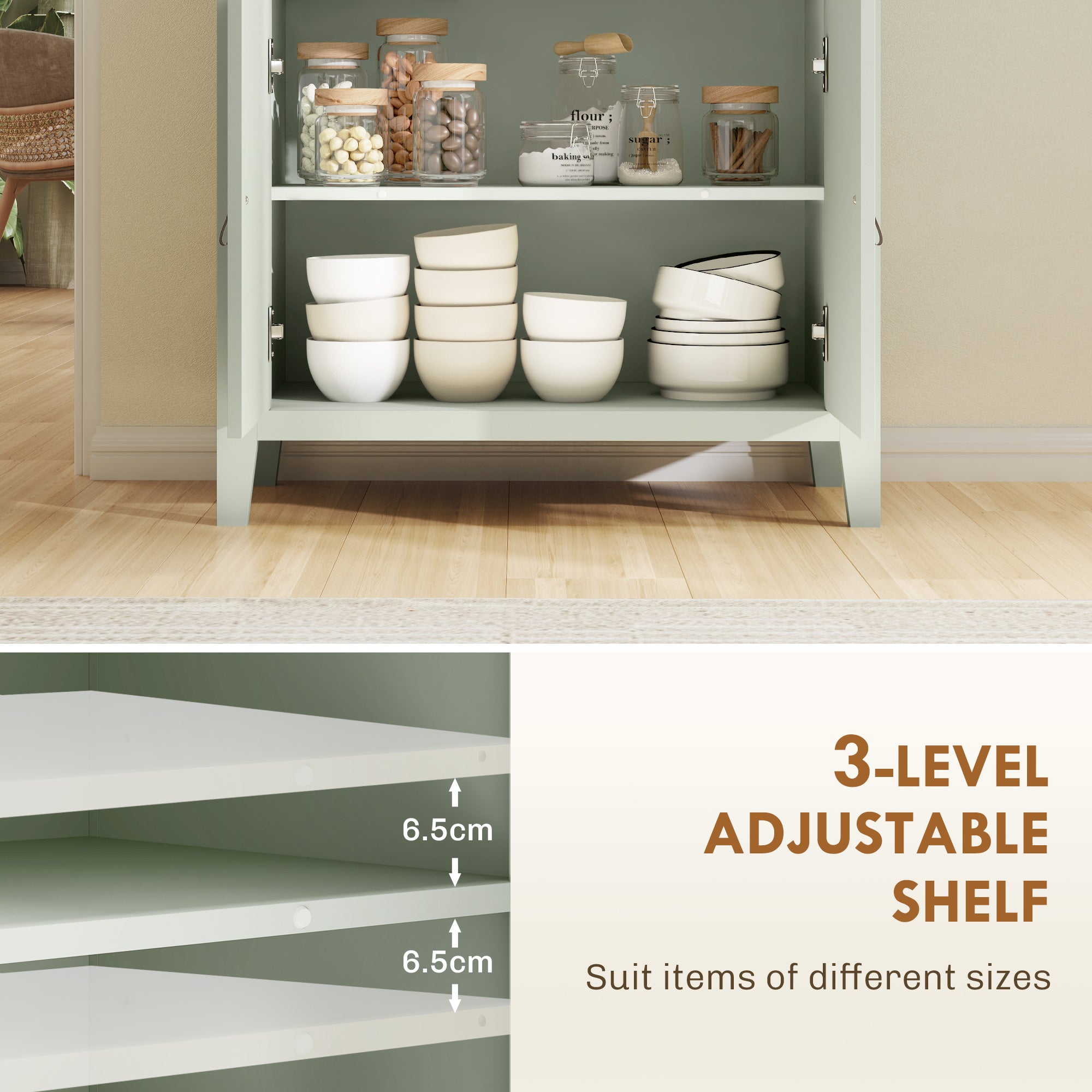 HOMCOM Farmhouse Style Sideboard - Light Green