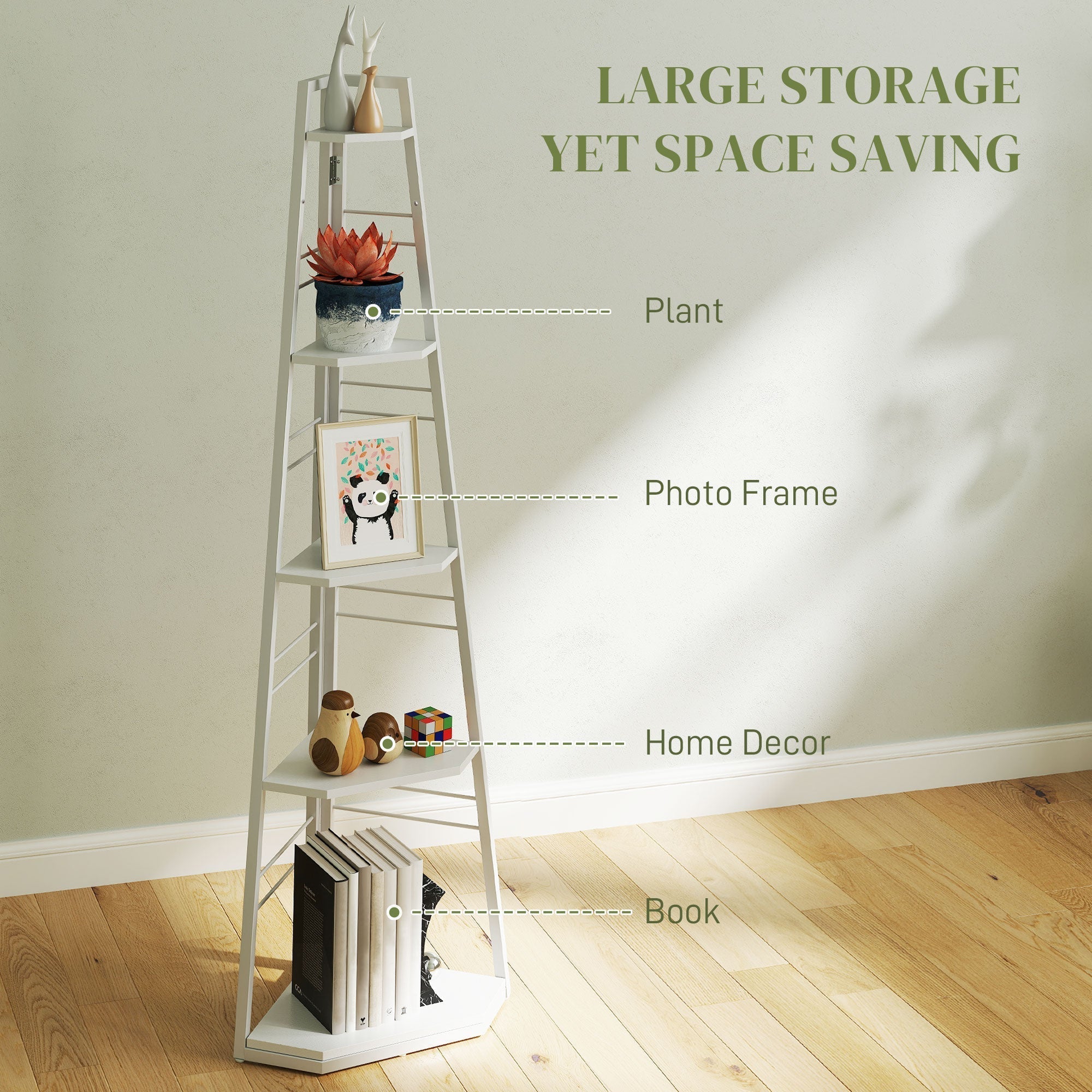 HOMCOM Five-Tier Corner Shelf - White