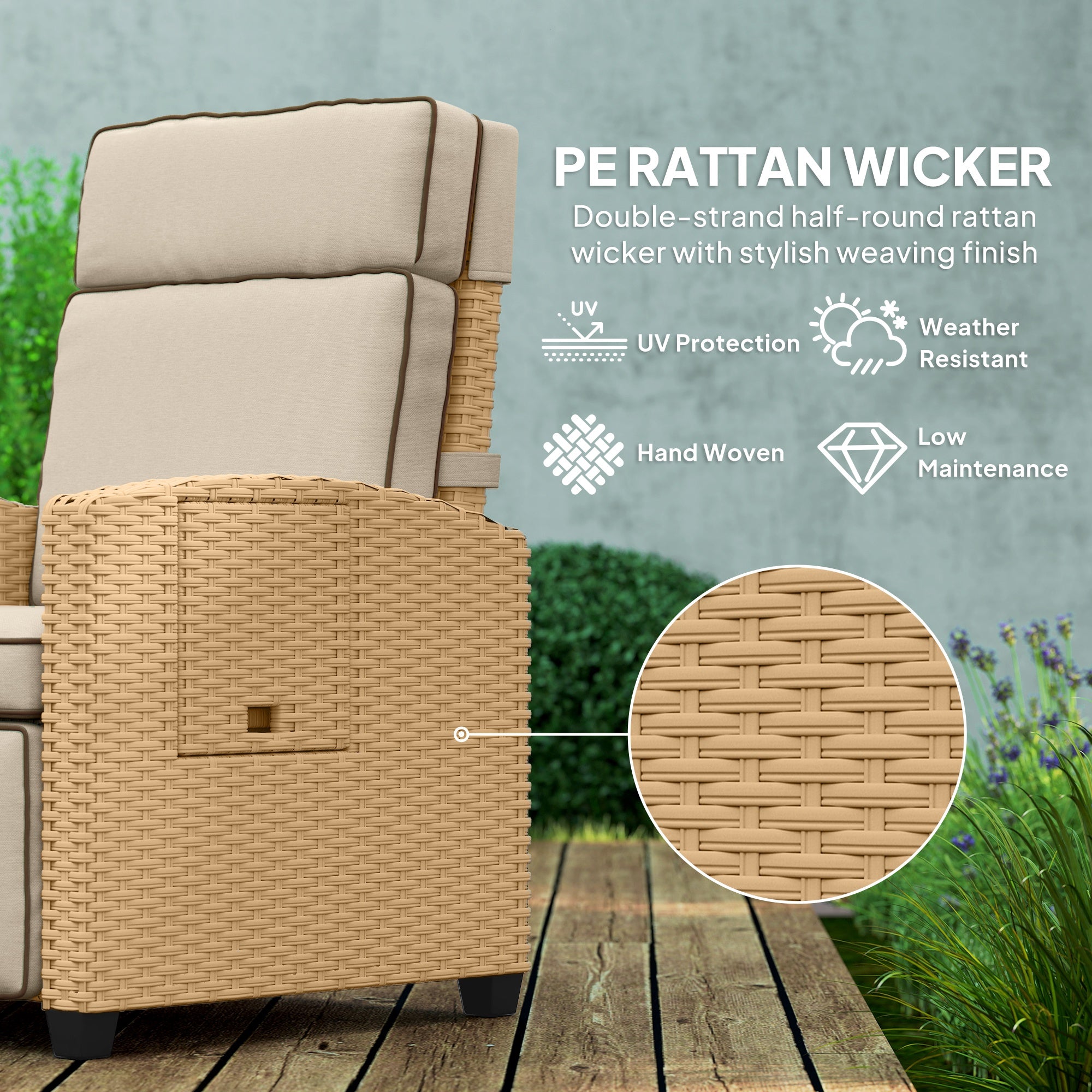 Outsunny 145√Ç¬∞ Reclining Rattan Armchair, with Footrest - Khaki/Beige