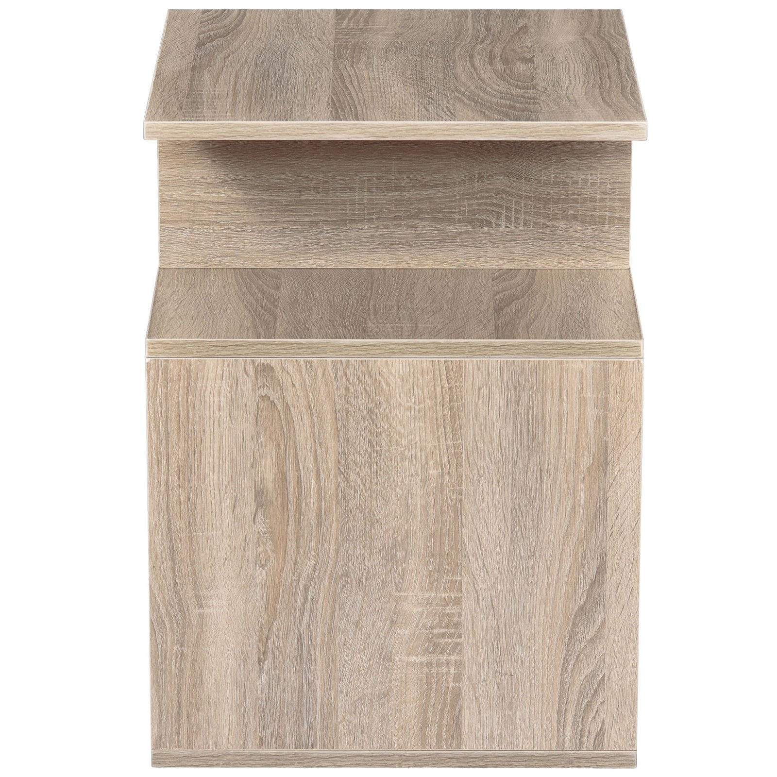 HOMCOM Side Table, 3 Tier End Table with Open Storage Shelves for Living Room, Bedroom, Oak