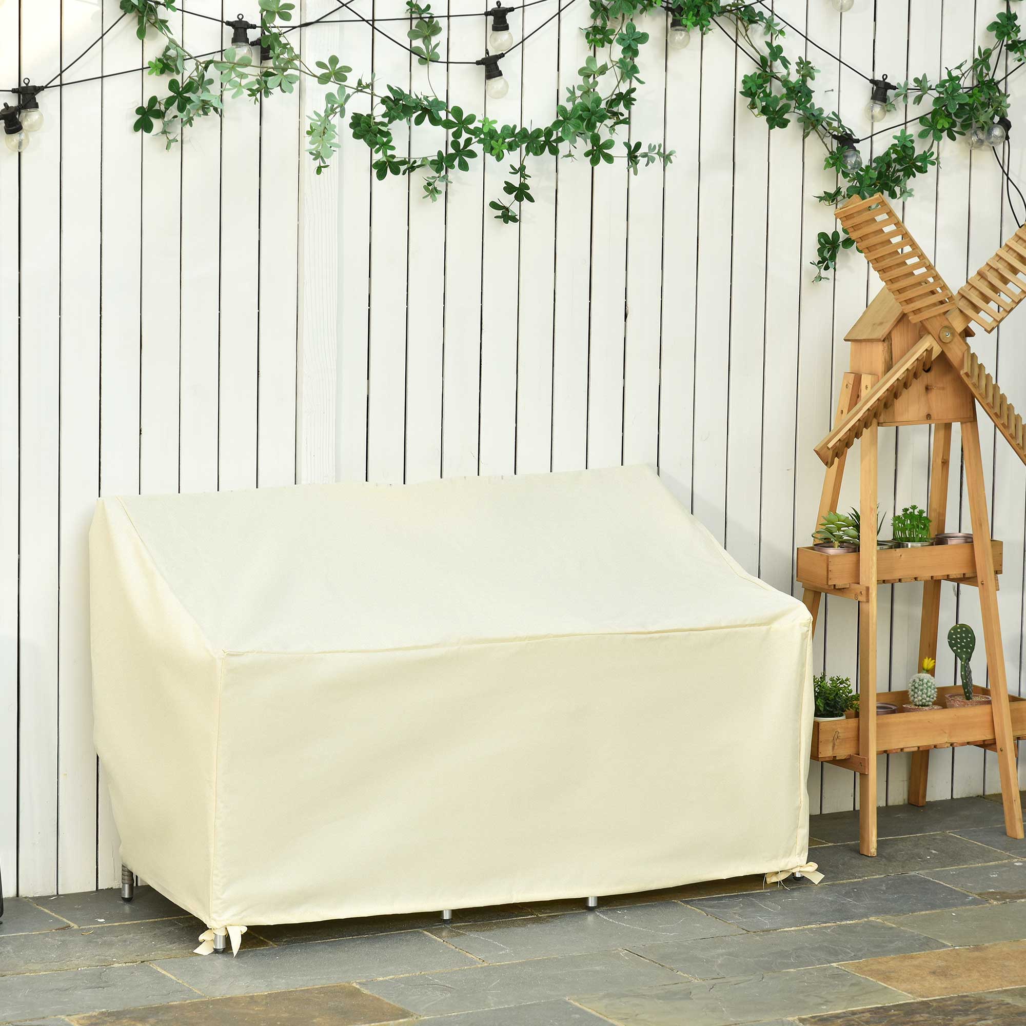 Outsunny 600D Oxford Cloth Furniture Cover, 2 Seater Sofa Protector for Garden Patio, Outdoor, Waterproof, Beige, 140L x 84W x 56/94H cm