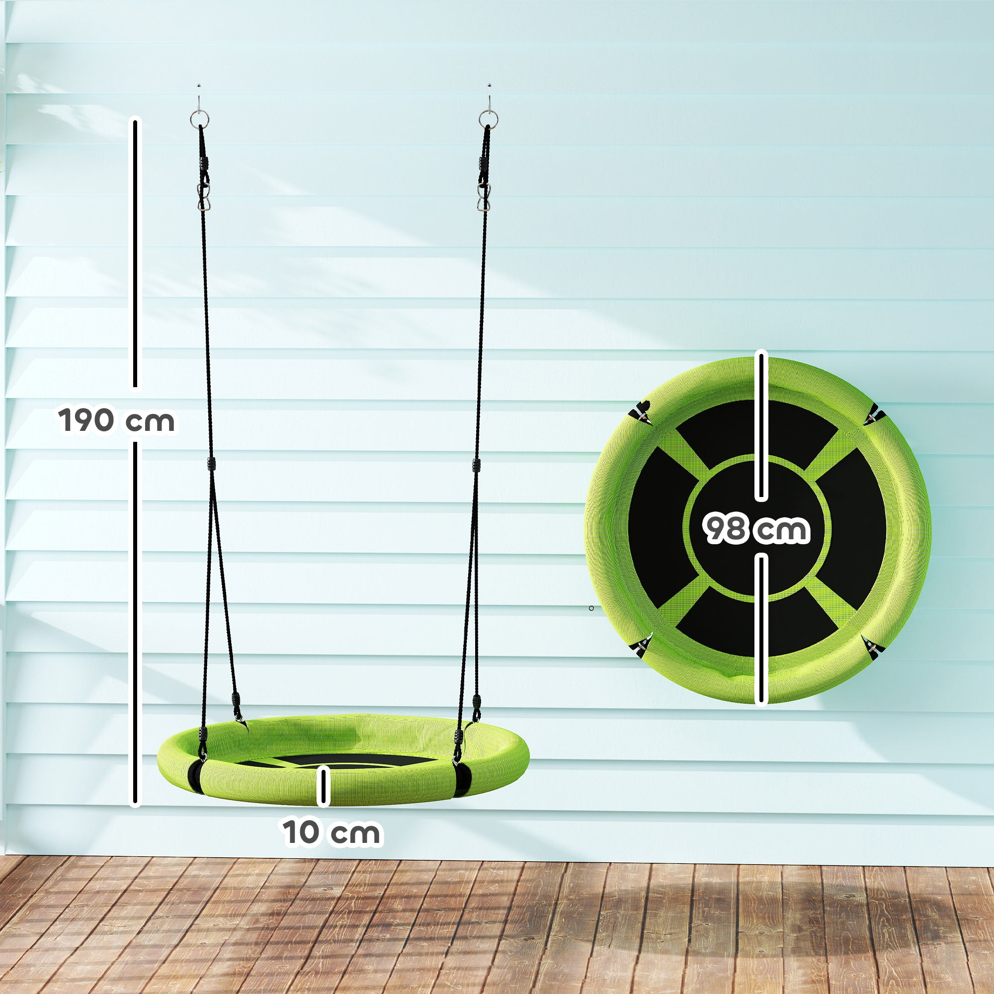 AIYAPLAY 100cm Diameter Nest Seat for Kids with Height Adjustable Hanging Ropes for Outdoor, Playground, Garden, Green