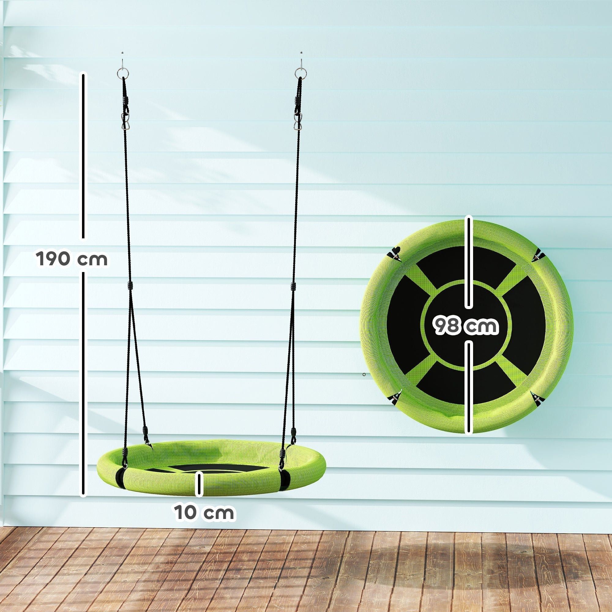 AIYAPLAY 100cm Diameter Nest Seat for Kids with Height Adjustable Hanging Ropes for Outdoor, Playground, Garden, Green
