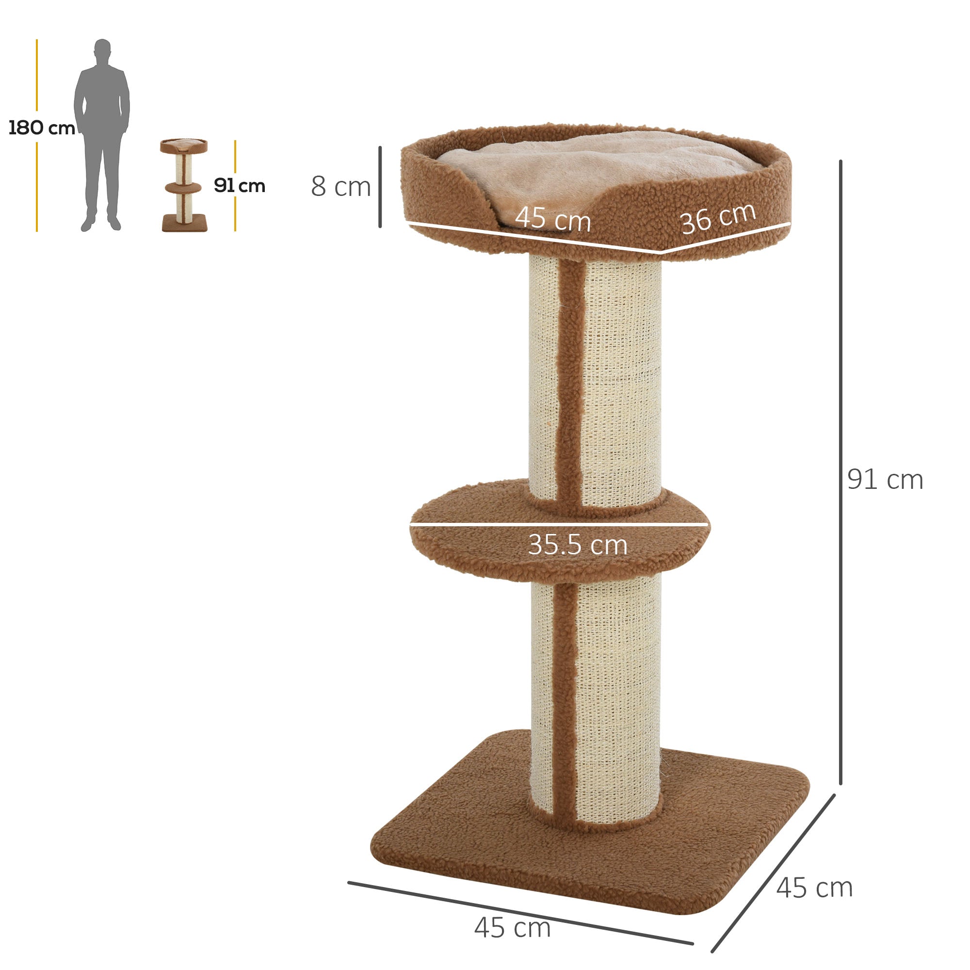 PawHut 91cm Cat Tower Scratching Posts Cat Tree for Indoor Cats Kitten Activity Centre Brown