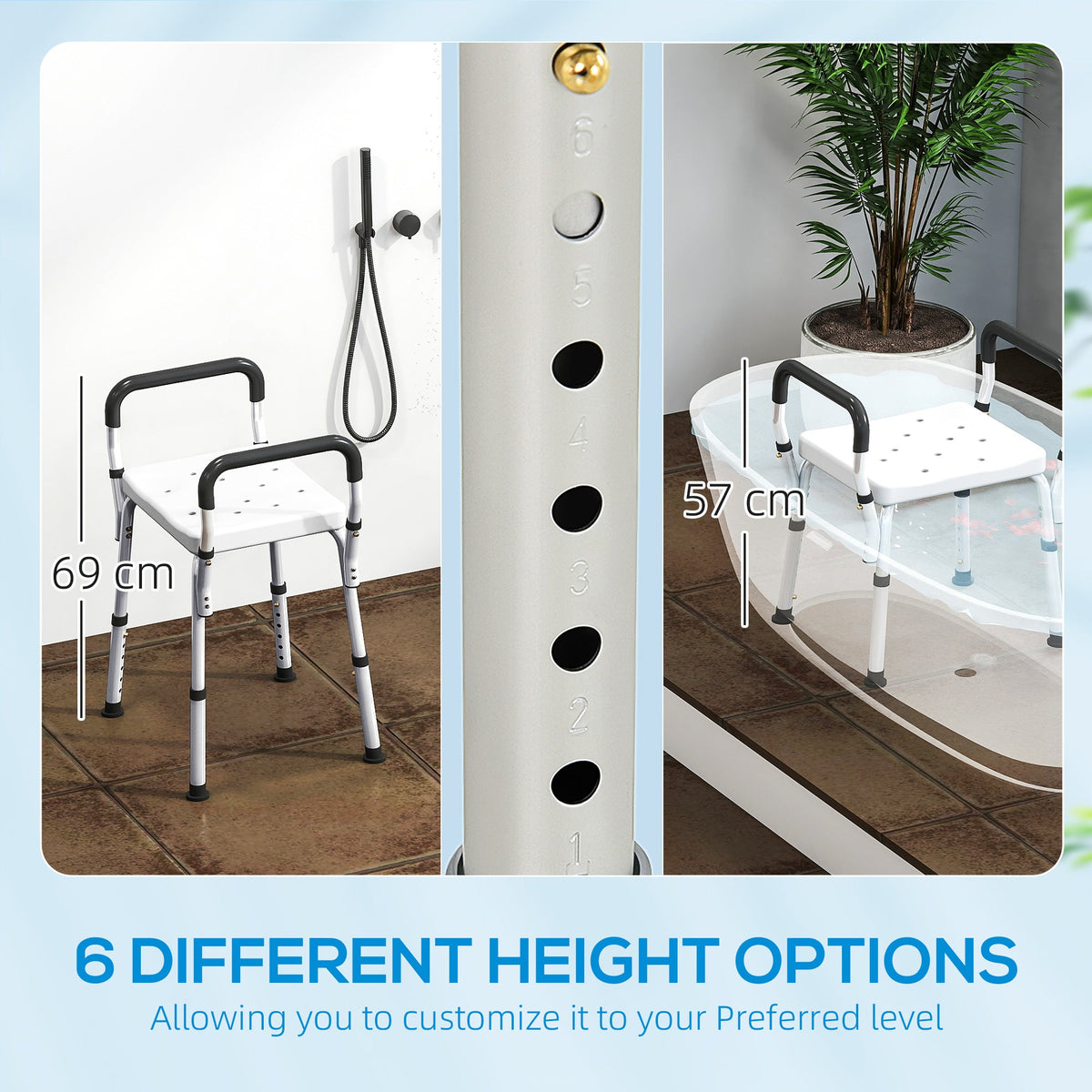HOMCOM 57-69cm Aluminium Frame Bath Seat