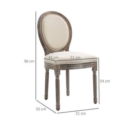 Dining Chairs Set of 2, French-Style Upholstered Kitchen Chairs with Padded Seats, Wood Frame and Round Back, Cream White