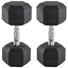 HOMCOM 2x17.5kg Rubber Hex Dumbbell Portable Hand Weights Dumbbell Home Gym Workout Fitness Hand Dumbbell