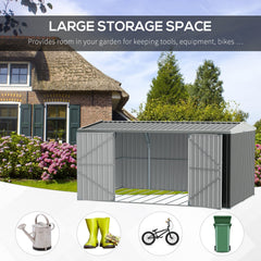 Outsunny 14 x 8ft Outdoor Garden Metal Storage Shed with Lockable Door, Tool Storage Box for Garden, Patio and Lawn, Grey