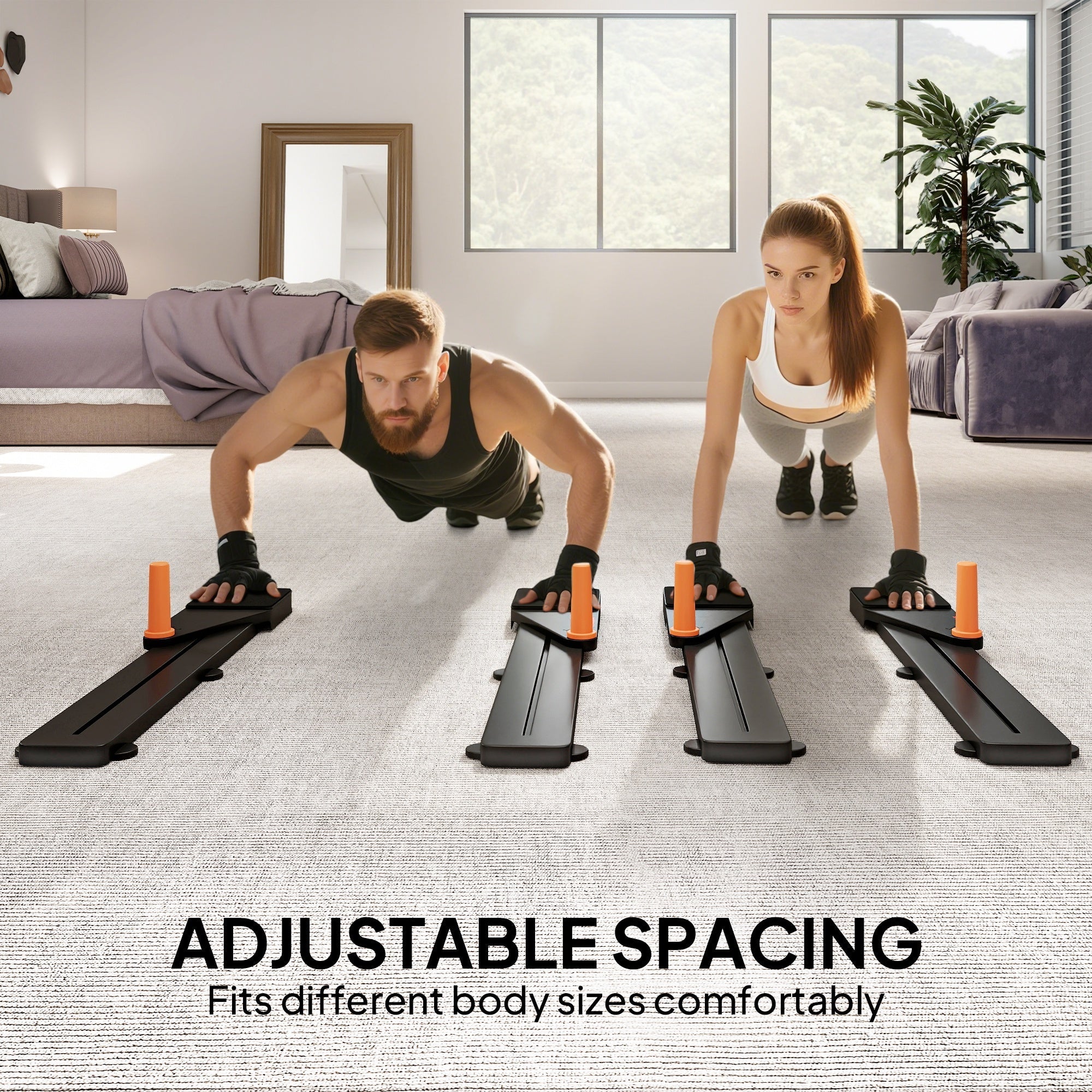 SPORTNOW Push Up Board Set of 2, Portable Press Up Board with Dual Glide Rails, Knee Pad, Pushup Stand Pilates Reformer Machine for Home Gym, Multifunctional Workout Equipment for Men & Women