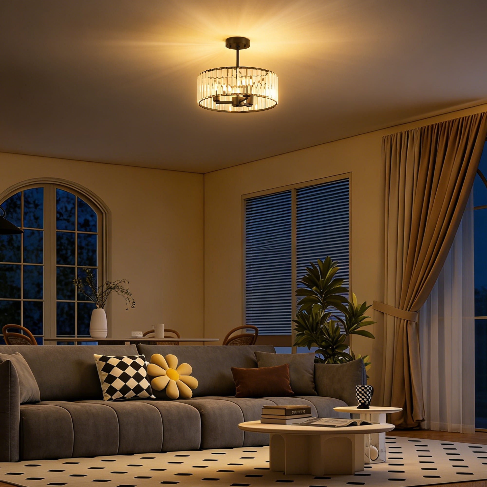 HOMCOM Crystal Ceiling Light, Semi Flush Mount Modern Crystal Chandelier Ceiling Light, E14 Base 3-Lights, Bulbs Not Included