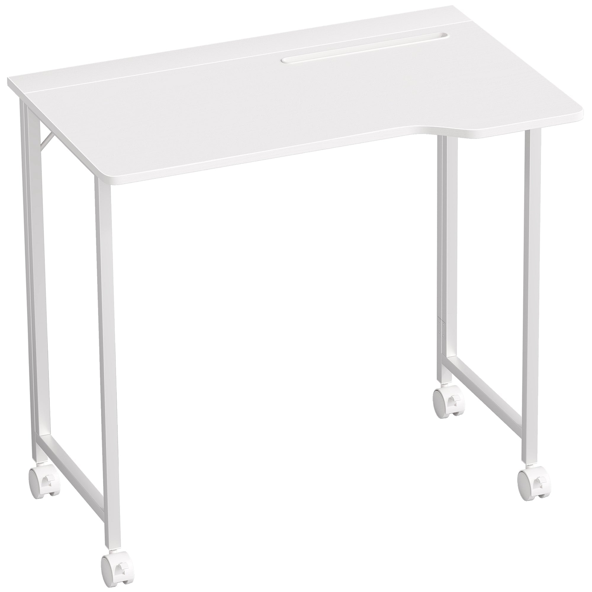 HOMCOM Small Folding Desk, with Wheels - White Wood-Effect