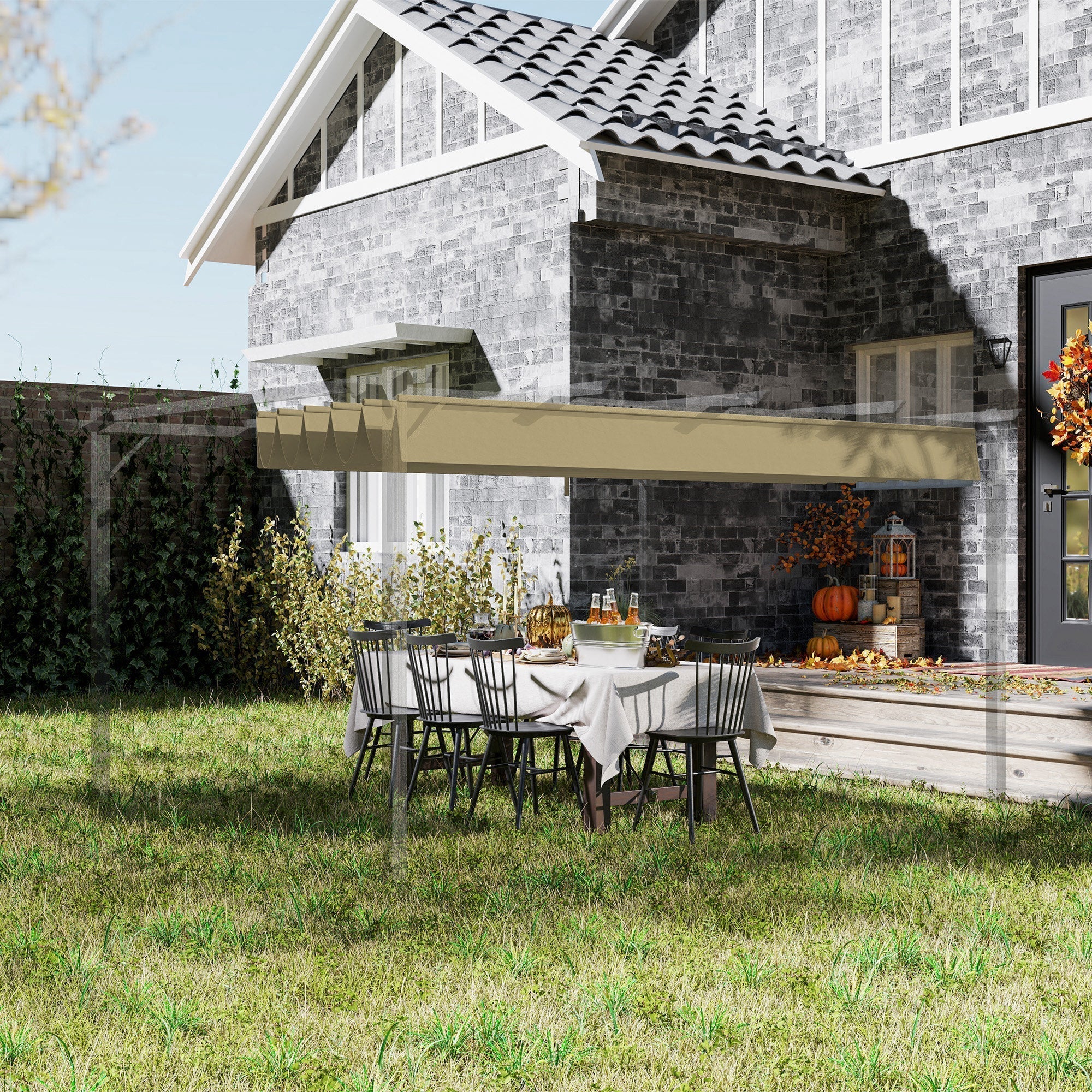 Outsunny Retractable Pergola Cover, 3.5 x 2.6 m Replacement Canopy Fabric for 4 x 3 m Frame, Roof Top Only, Tan