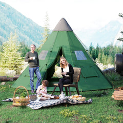 Outsunny 6 Men Tipi Tent with Carry Bag - Green