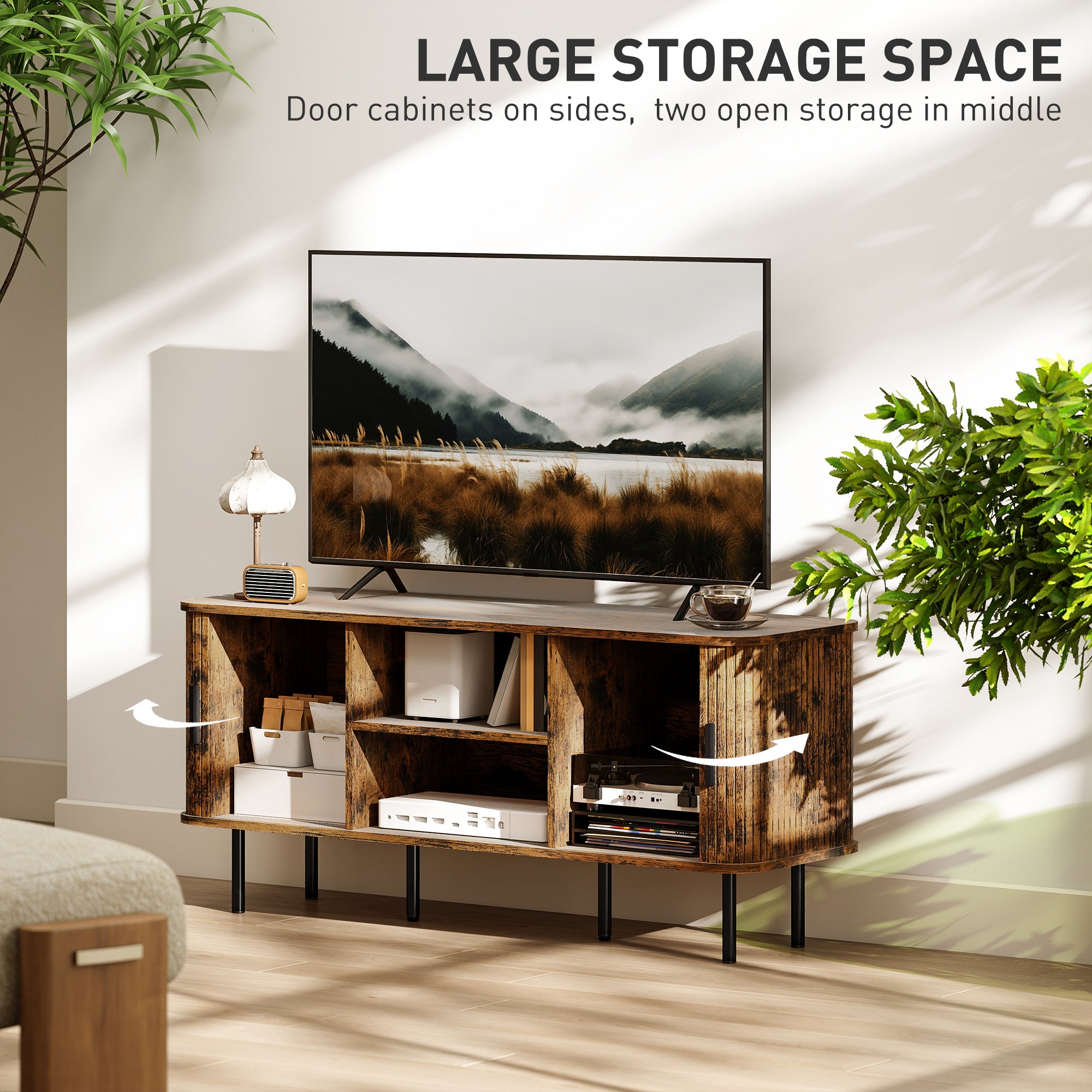 HOMCOM TV Stand Cabinet for TVs up to 55 Inches, TV Unit with Storage Shelves and Cupboard for Living Room, Rustic Brown