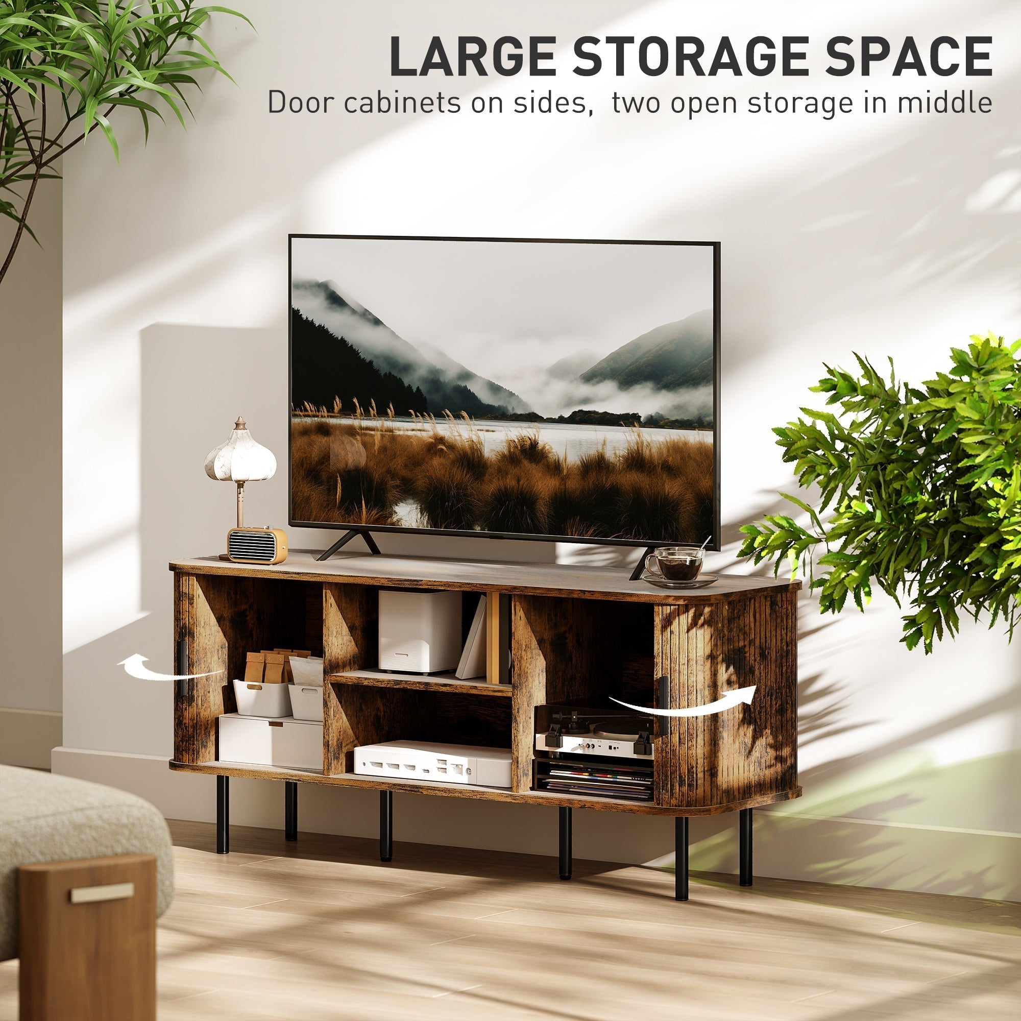 HOMCOM TV Stand Cabinet for TVs up to 55 Inches, TV Unit with Storage Shelves and Cupboard for Living Room, Rustic Brown