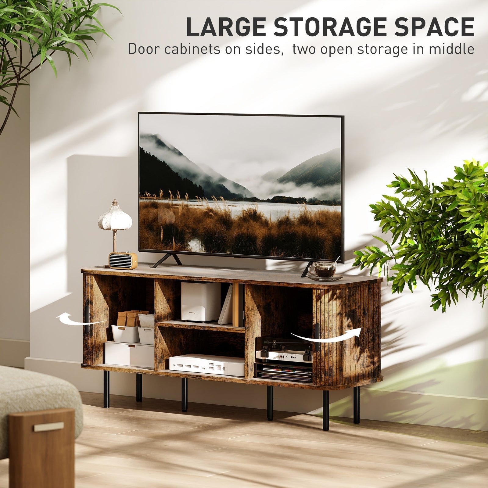 HOMCOM TV Stand Cabinet for TVs up to 55 Inches, TV Unit with Storage Shelves and Cupboard for Living Room, Rustic Brown