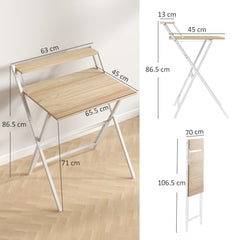 HOMCOM 70 cm Folding Computer Desk with Monitor Shelf - Natural Wood Finish
