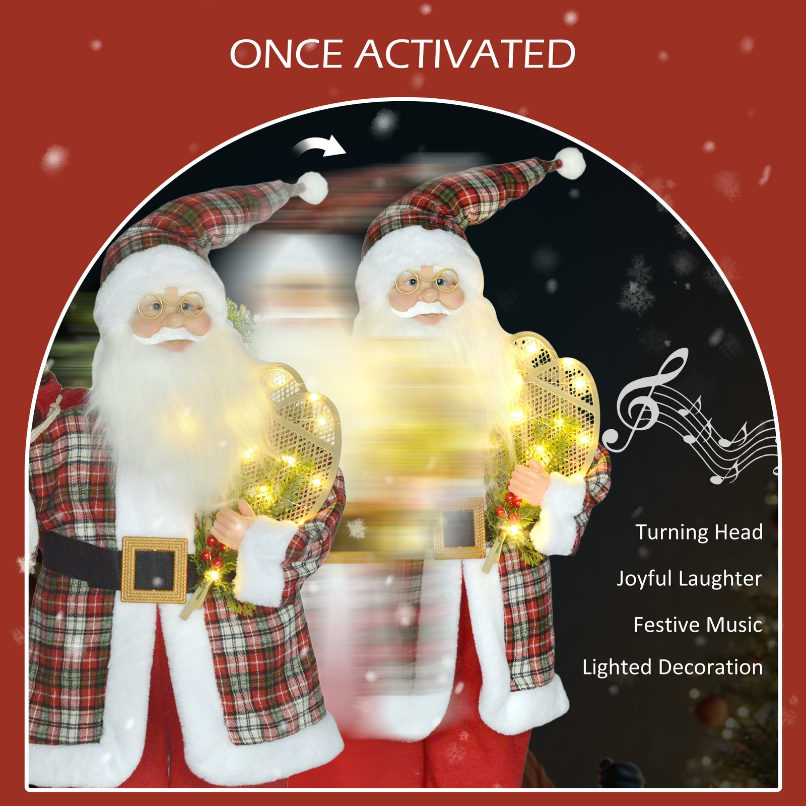 HOMCOM 120cm Animated Santa Claus Figure, with Sound and Lights - Red/Green