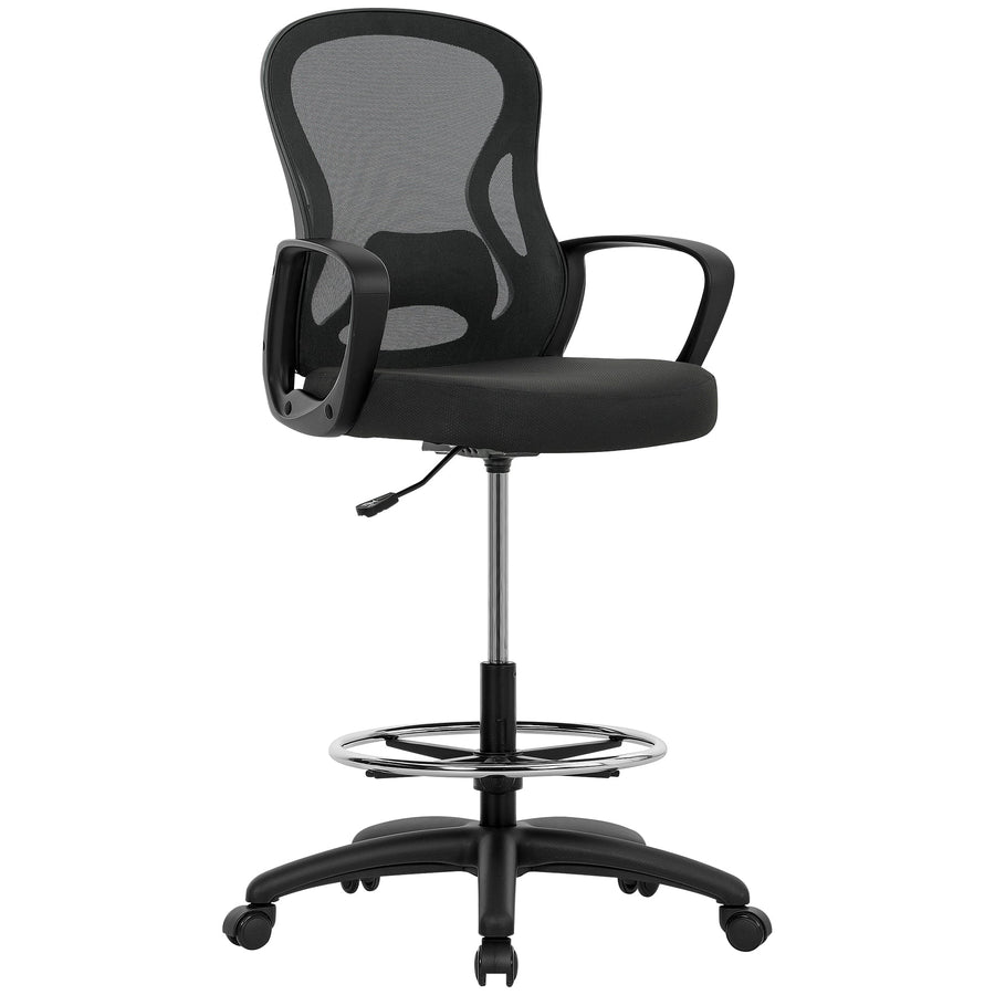 Vinsetto Drafting Chair with Adjustable Footrest, Ergonomic Mesh Office Chair with Lumbar Support, Adjustable Height for Standing Desk, Black